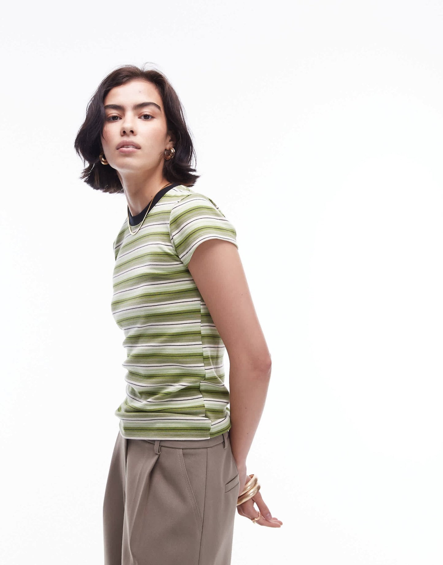 Topshop stripe tee in green - ASOS Sample Sale