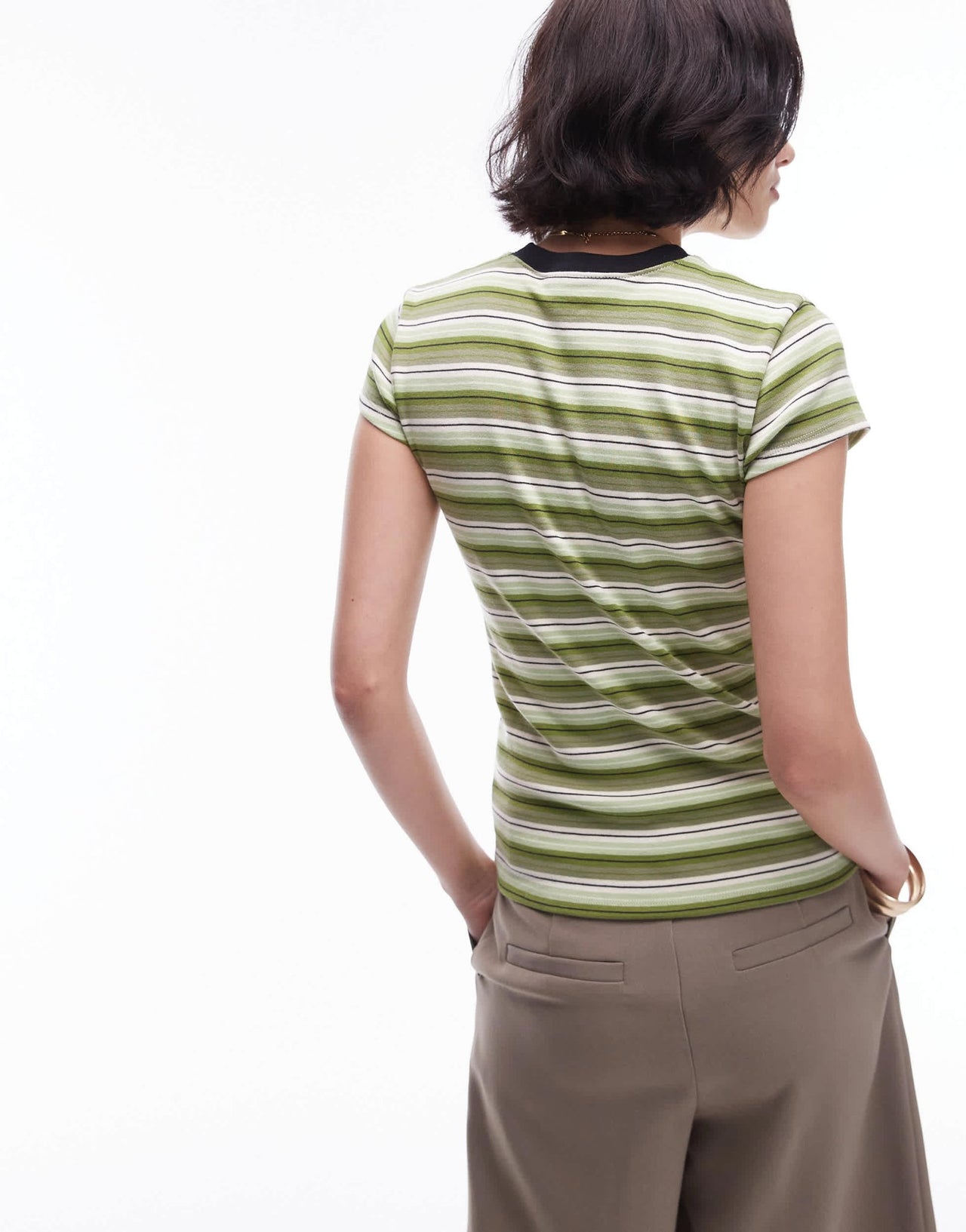 Topshop stripe tee in green - ASOS Sample Sale