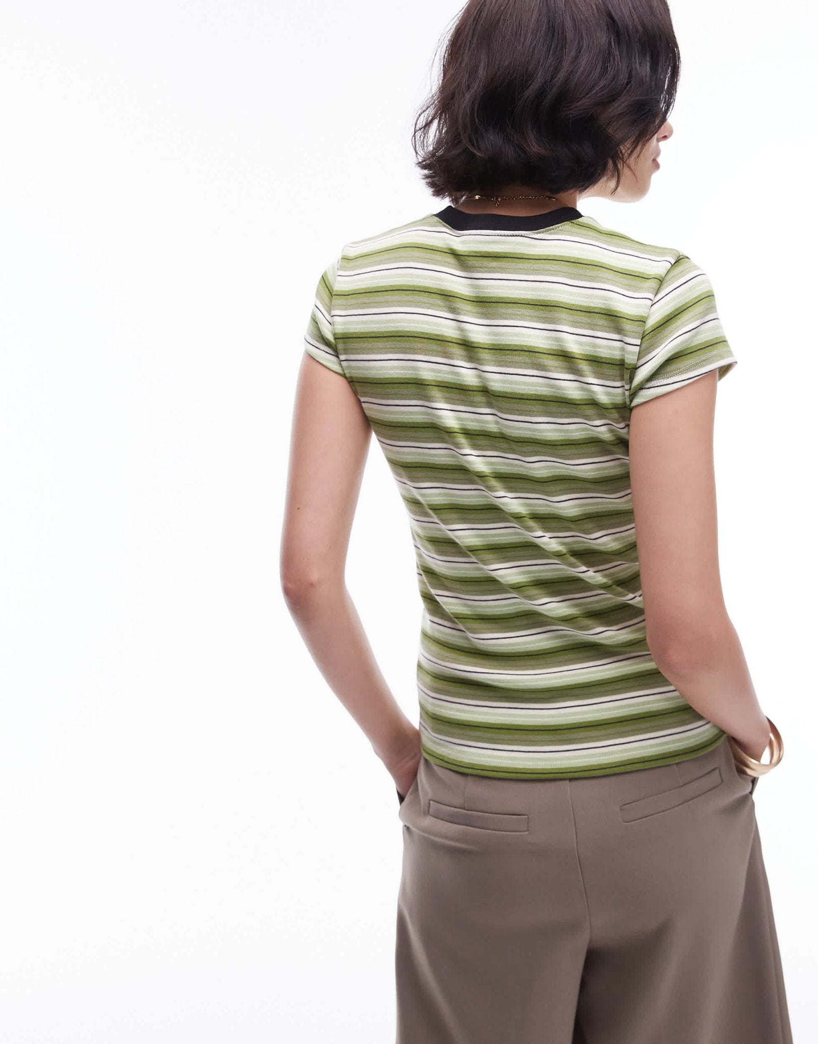 Topshop stripe tee in green - ASOS Sample Sale