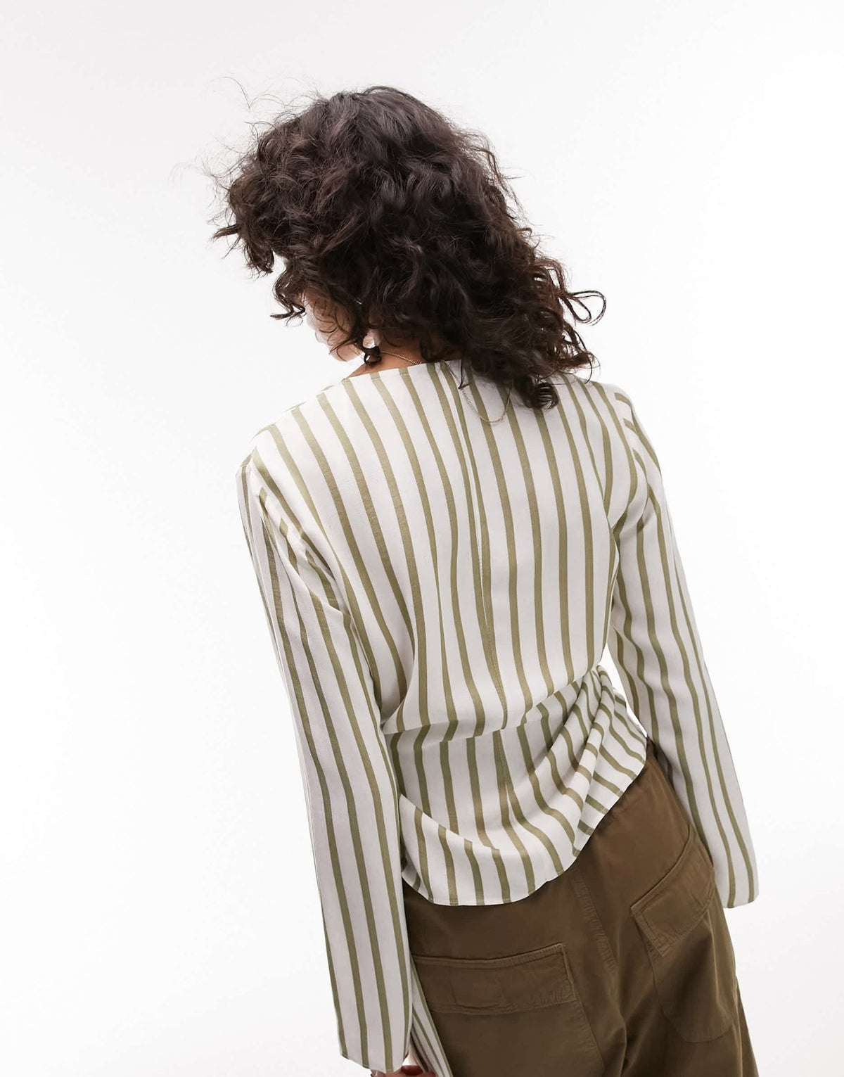 Topshop stripe wrap top in olive - ASOS Sample Sale