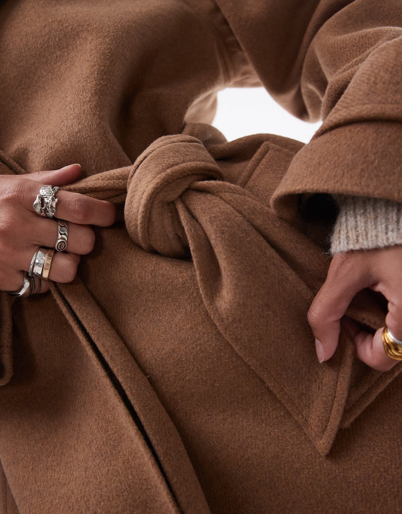 Topshop tab belted car coat twill in camel - ASOS Sample Sale