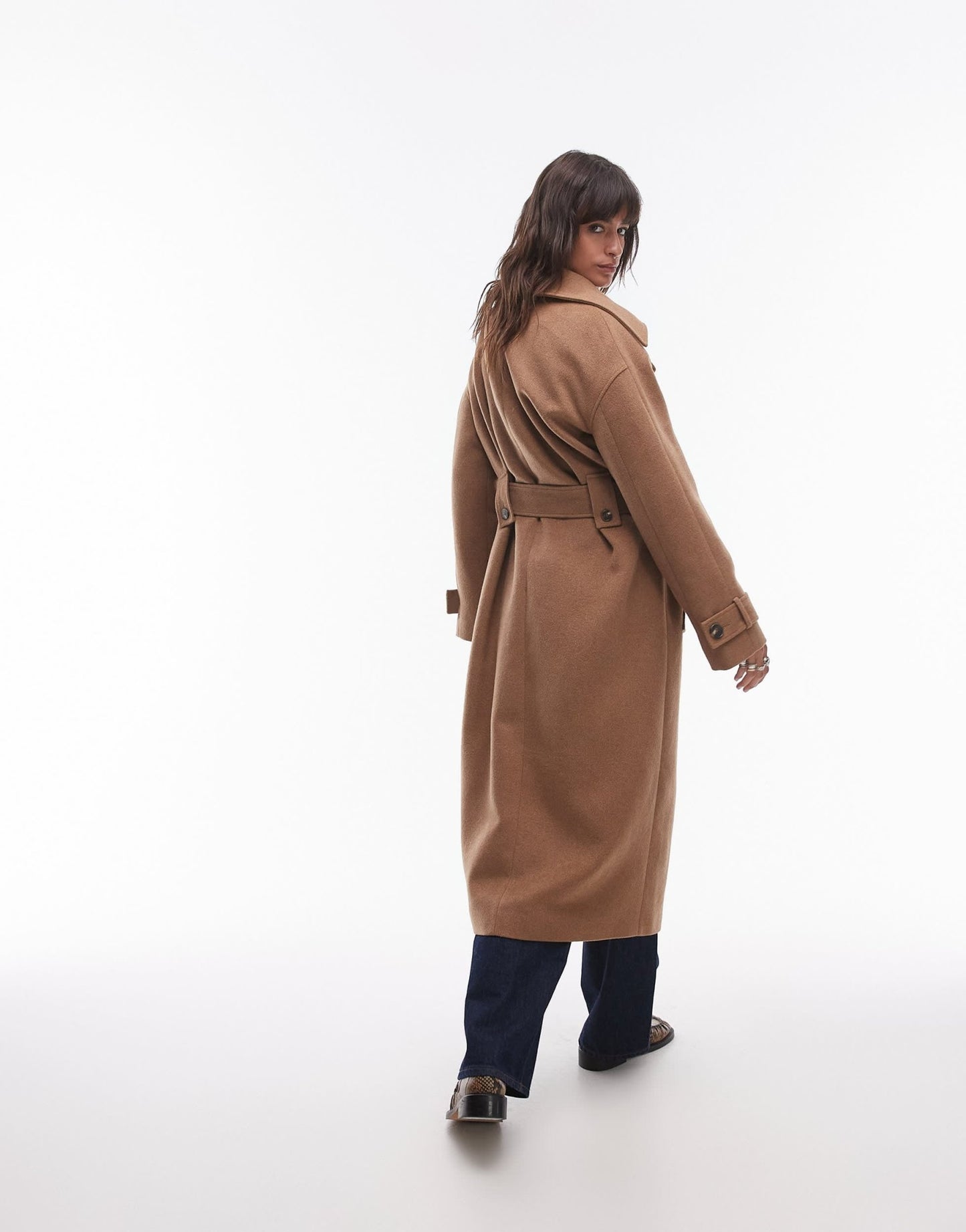 Topshop tab belted car coat twill in camel - ASOS Sample Sale