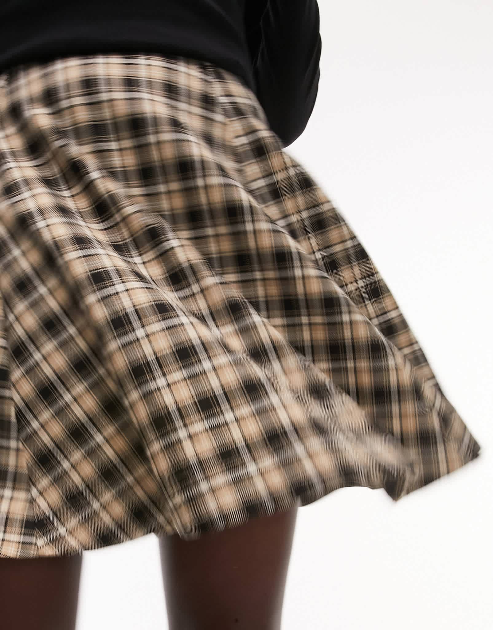 Topshop Tall check circle skirt in neutral - ASOS Sample Sale