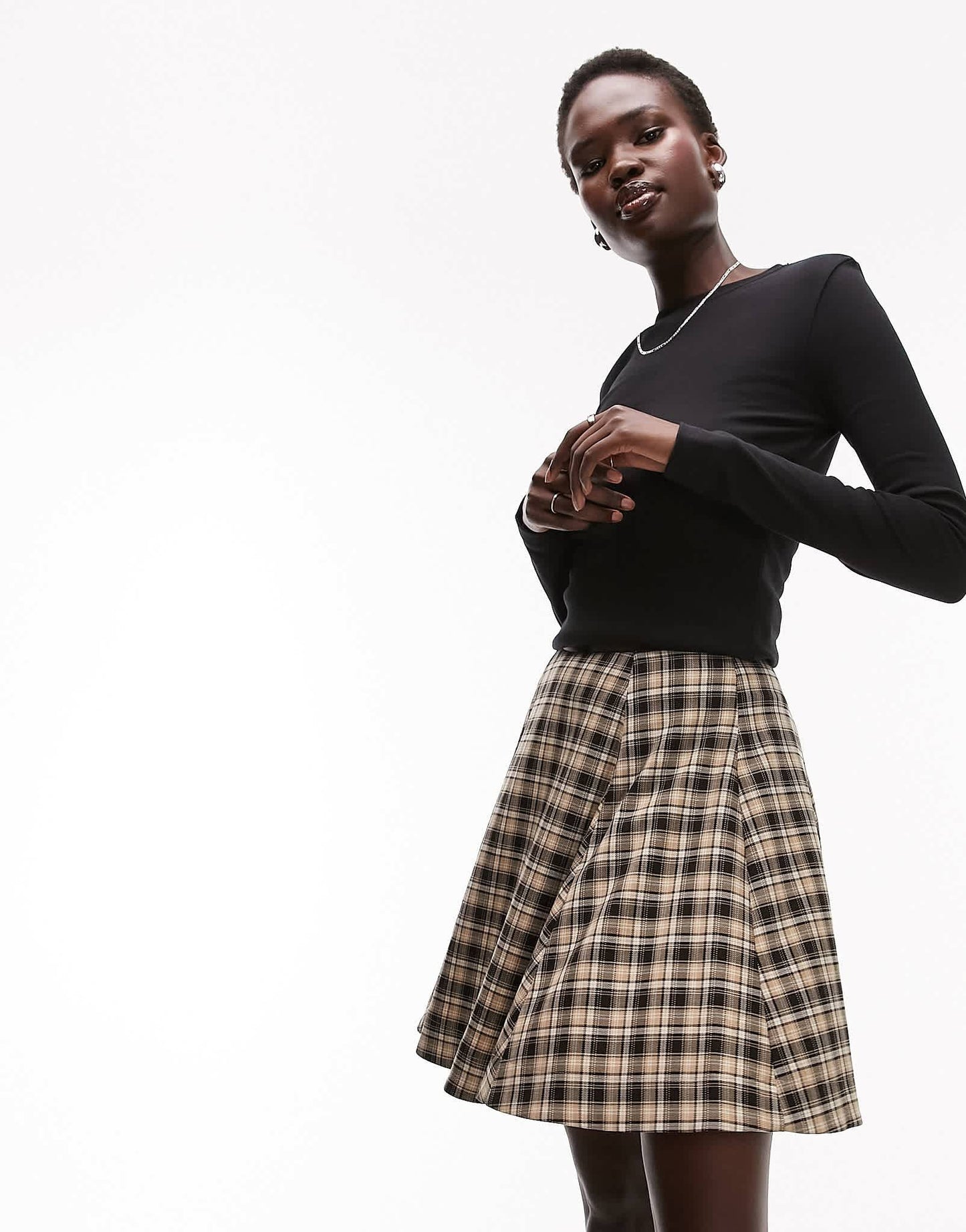 Topshop Tall check circle skirt in neutral - ASOS Sample Sale