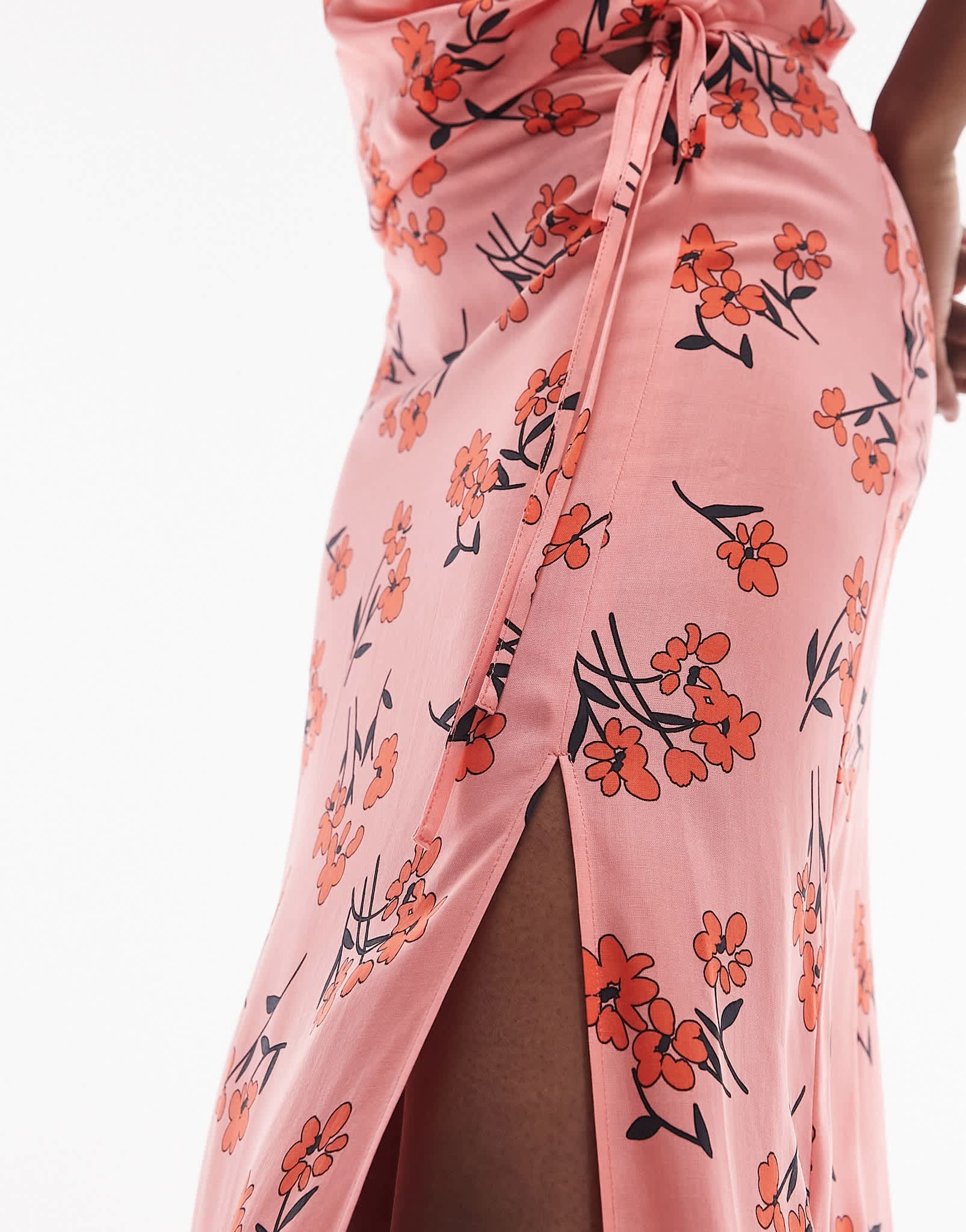 Topshop Tall co - ord cherry blossom split maxi skirt in pink - ASOS Sample Sale