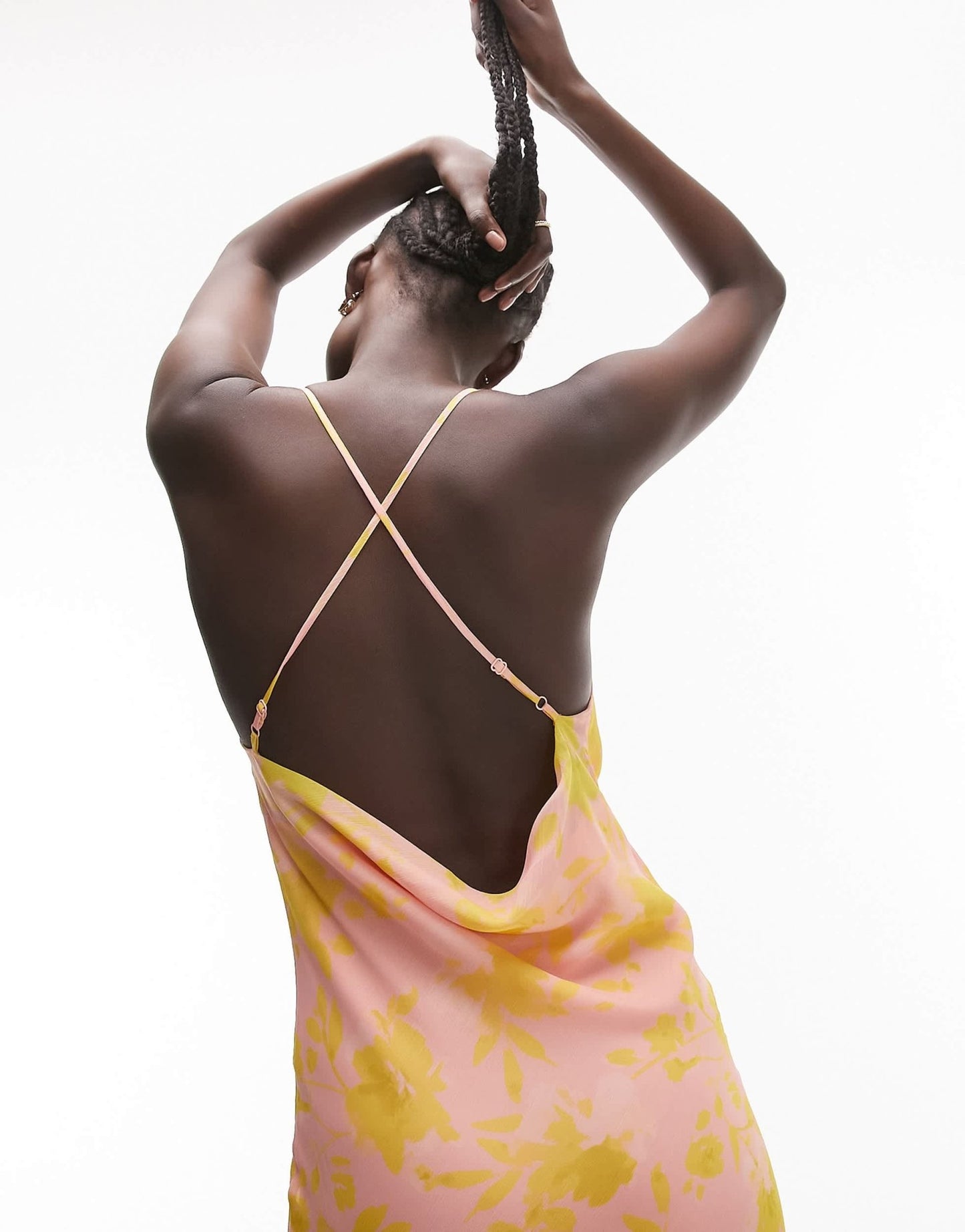 Topshop Tall cowl neck cami maxi slip dress in pink and yellow print - ASOS Sample Sale