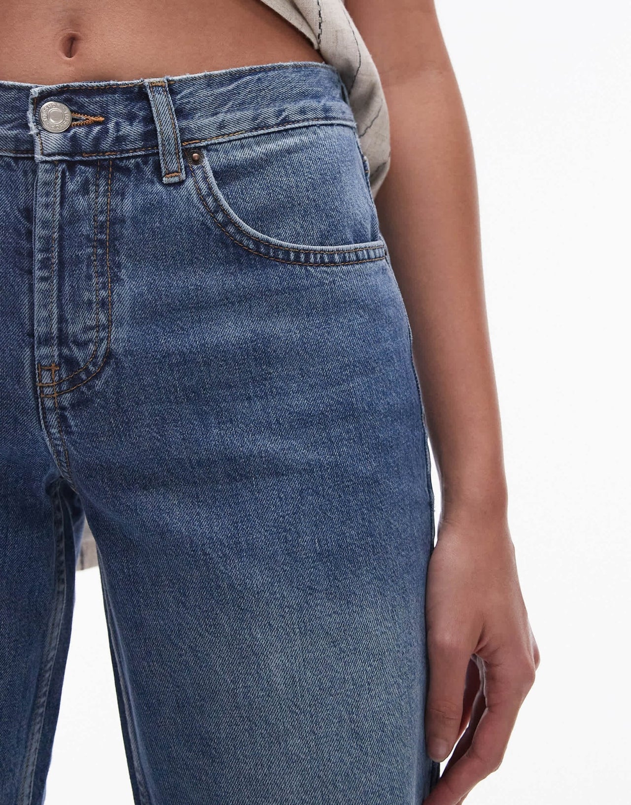 Topshop Tall Ember low rise straight leg jean in mid blue - ASOS Sample Sale