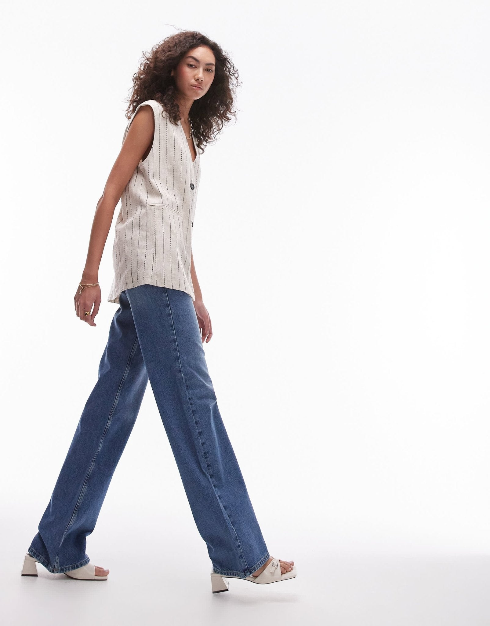 Topshop Tall Ember low rise straight leg jean in mid blue - ASOS Sample Sale