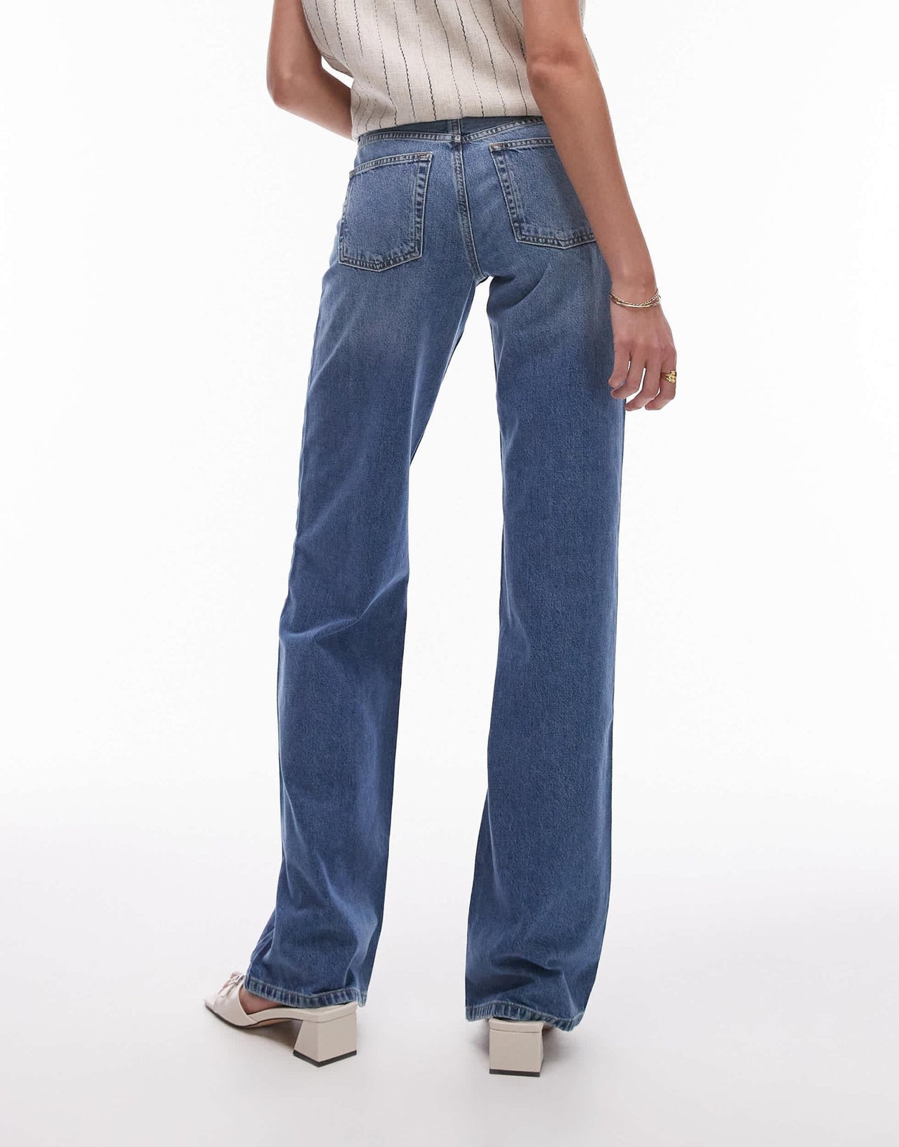 Topshop Tall Ember low rise straight leg jean in mid blue - ASOS Sample Sale
