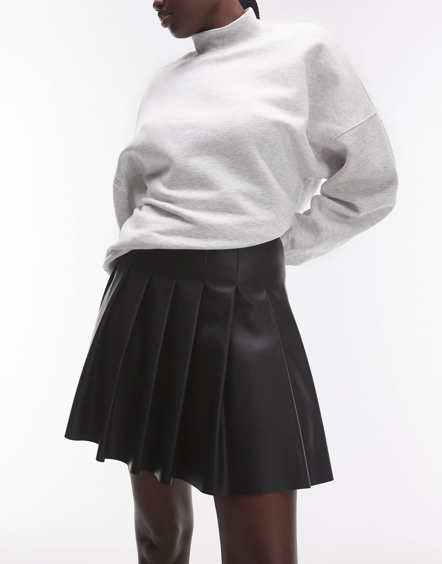 Topshop Tall faux leather clean pleat mini skirt in black - ASOS Sample Sale