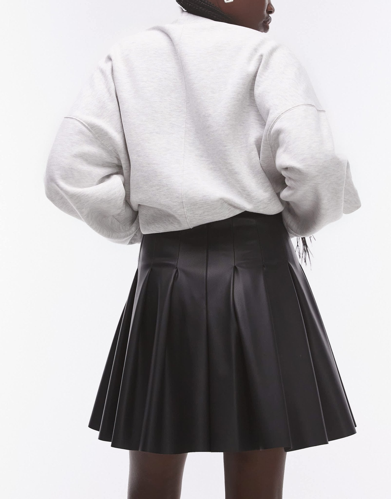 Topshop Tall faux leather clean pleat mini skirt in black - ASOS Sample Sale