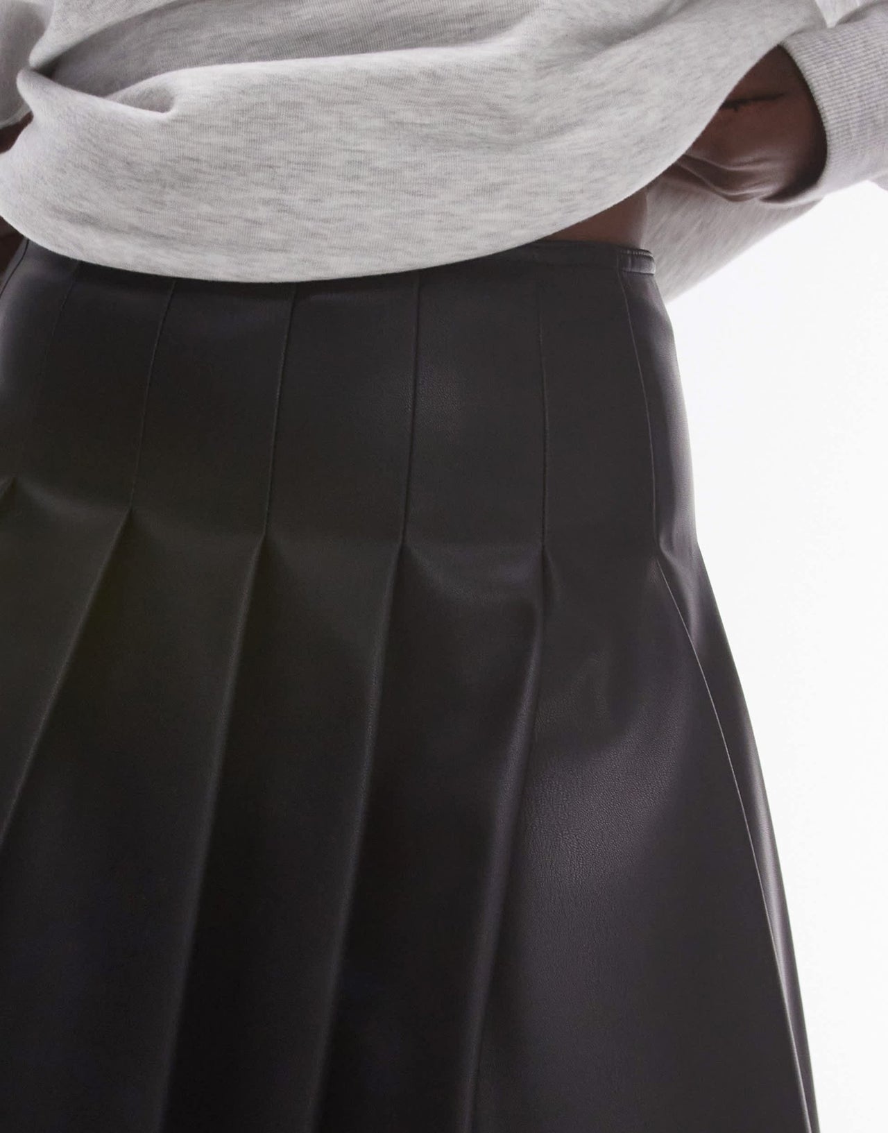 Topshop Tall faux leather clean pleat mini skirt in black - ASOS Sample Sale