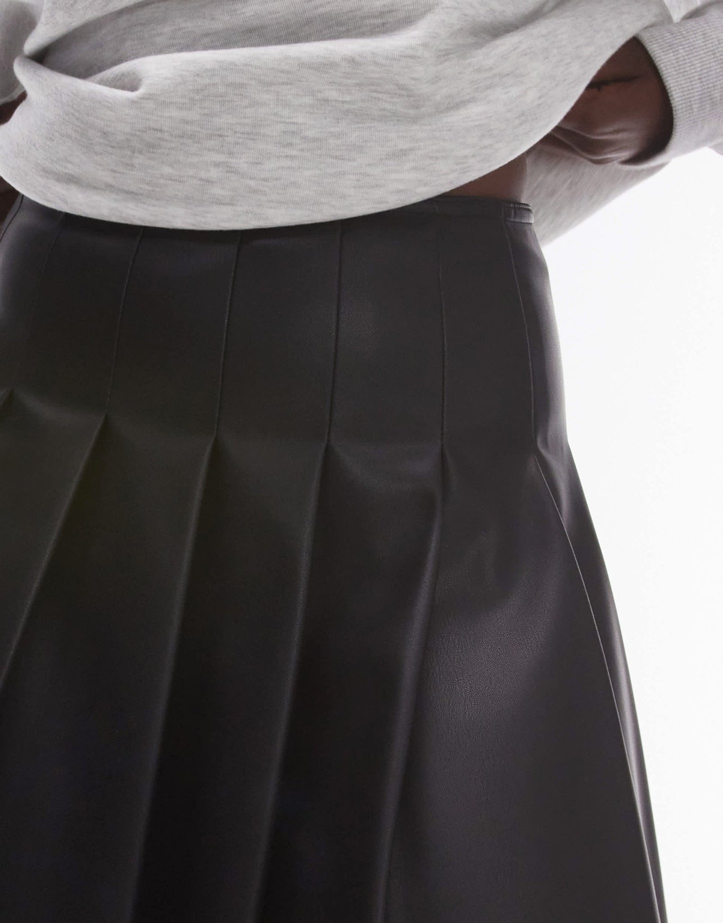 Topshop Tall faux leather clean pleat mini skirt in black - ASOS Sample Sale