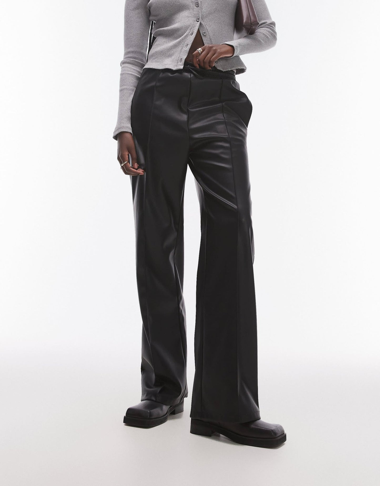 Topshop Tall faux leather jogger in black - ASOS Sample Sale