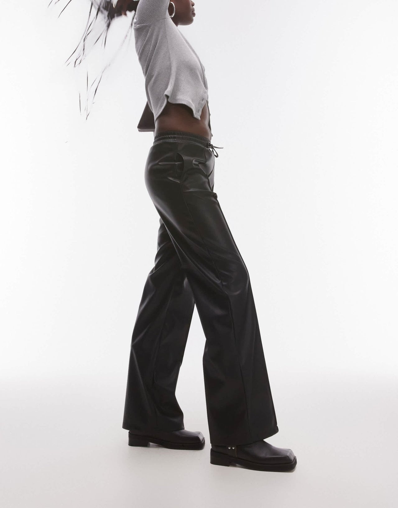 Topshop Tall faux leather jogger in black - ASOS Sample Sale