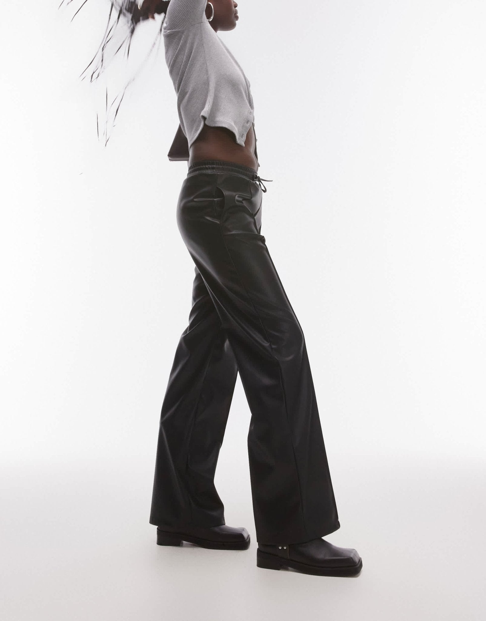 Topshop Tall faux leather jogger in black - ASOS Sample Sale