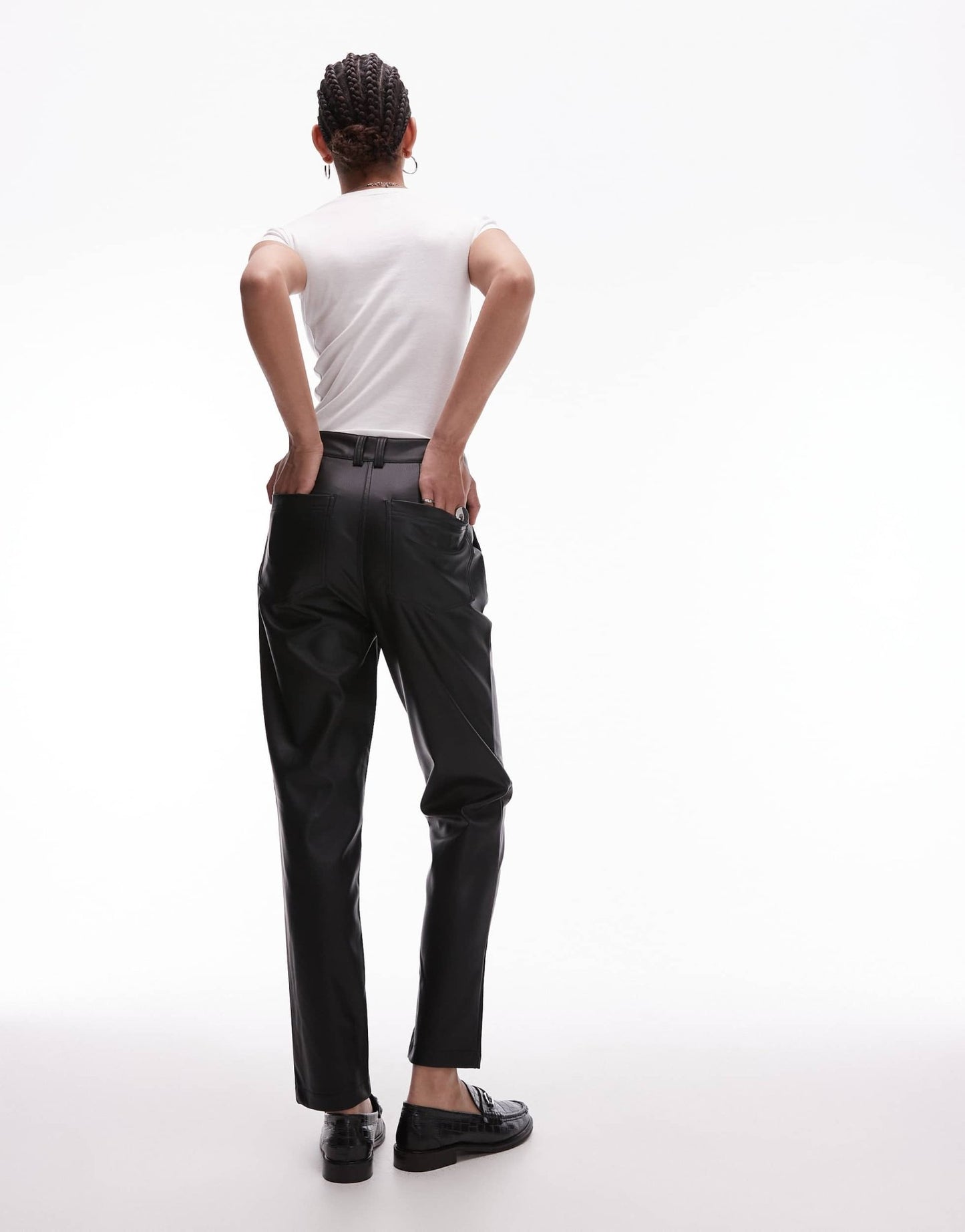 Topshop Tall faux leather peg trouser in black - ASOS Sample Sale