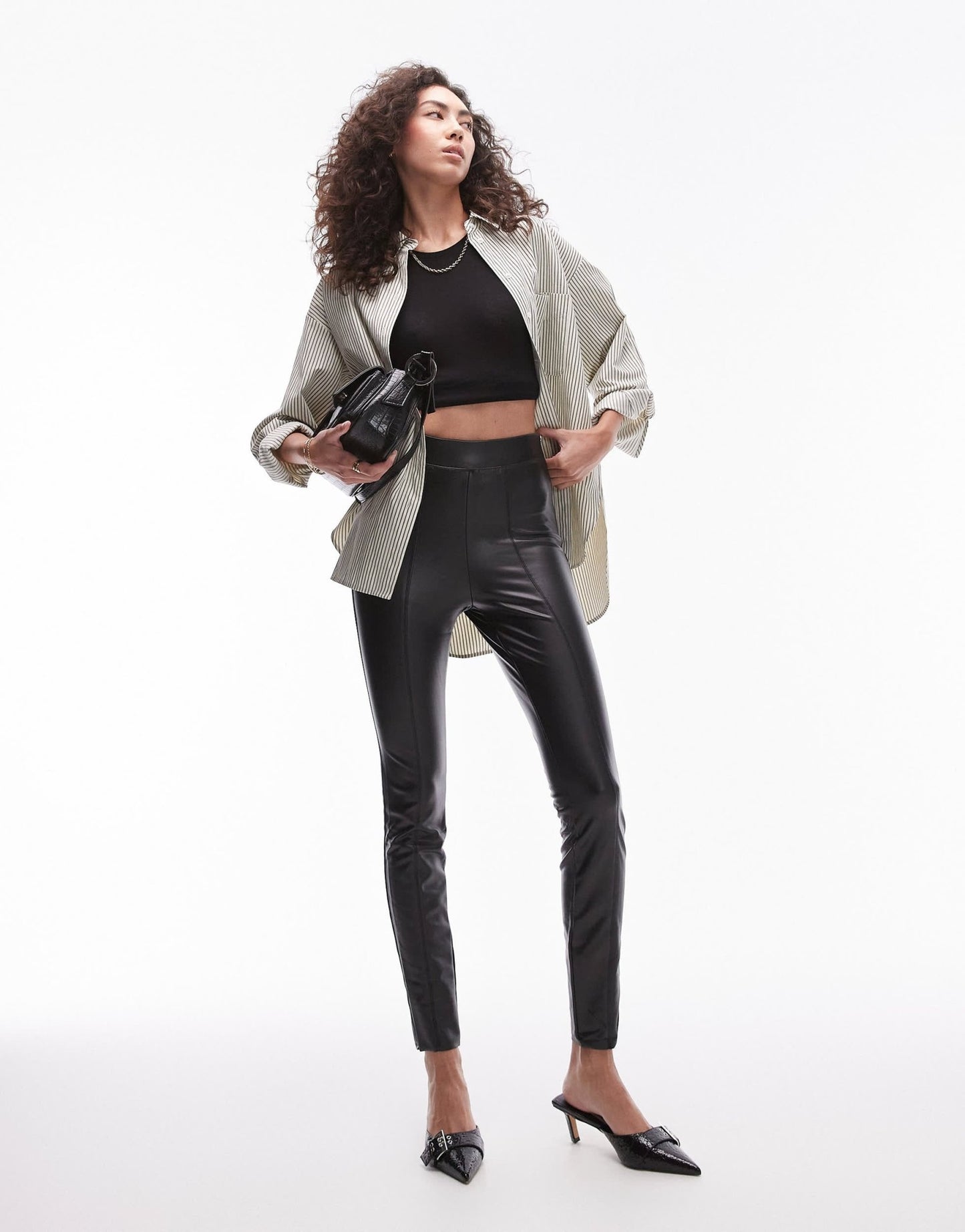 Topshop Tall faux leather skinny stretch trouser in black - ASOS Sample Sale