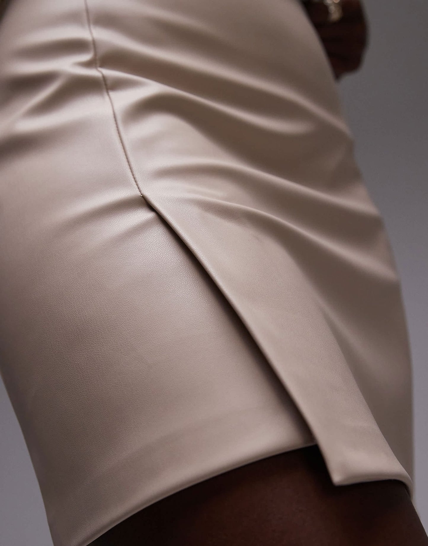 Topshop Tall faux leather step hem mini skirt in fawn - ASOS Sample Sale
