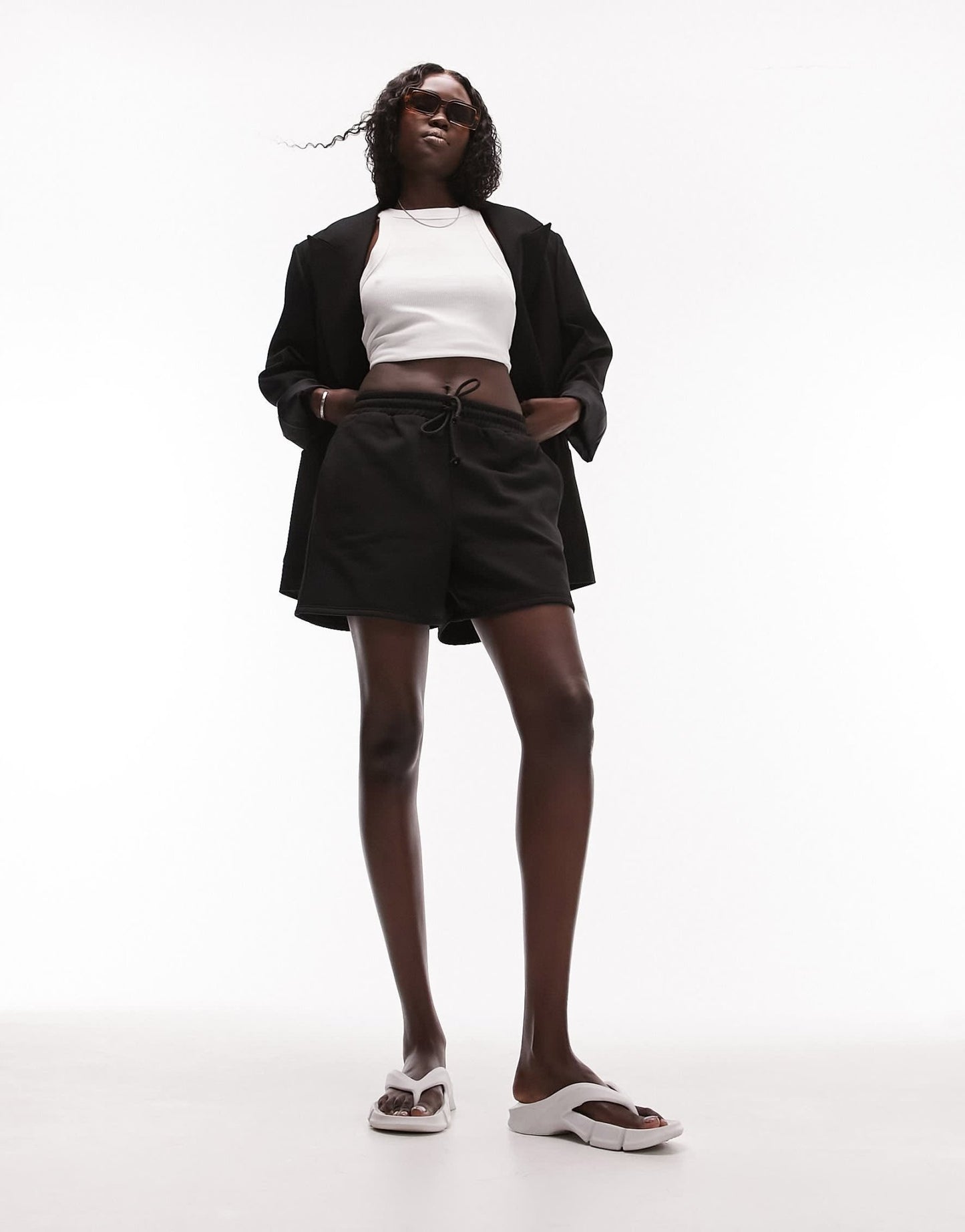 Topshop Tall jogger short in black - ASOS Sample Sale