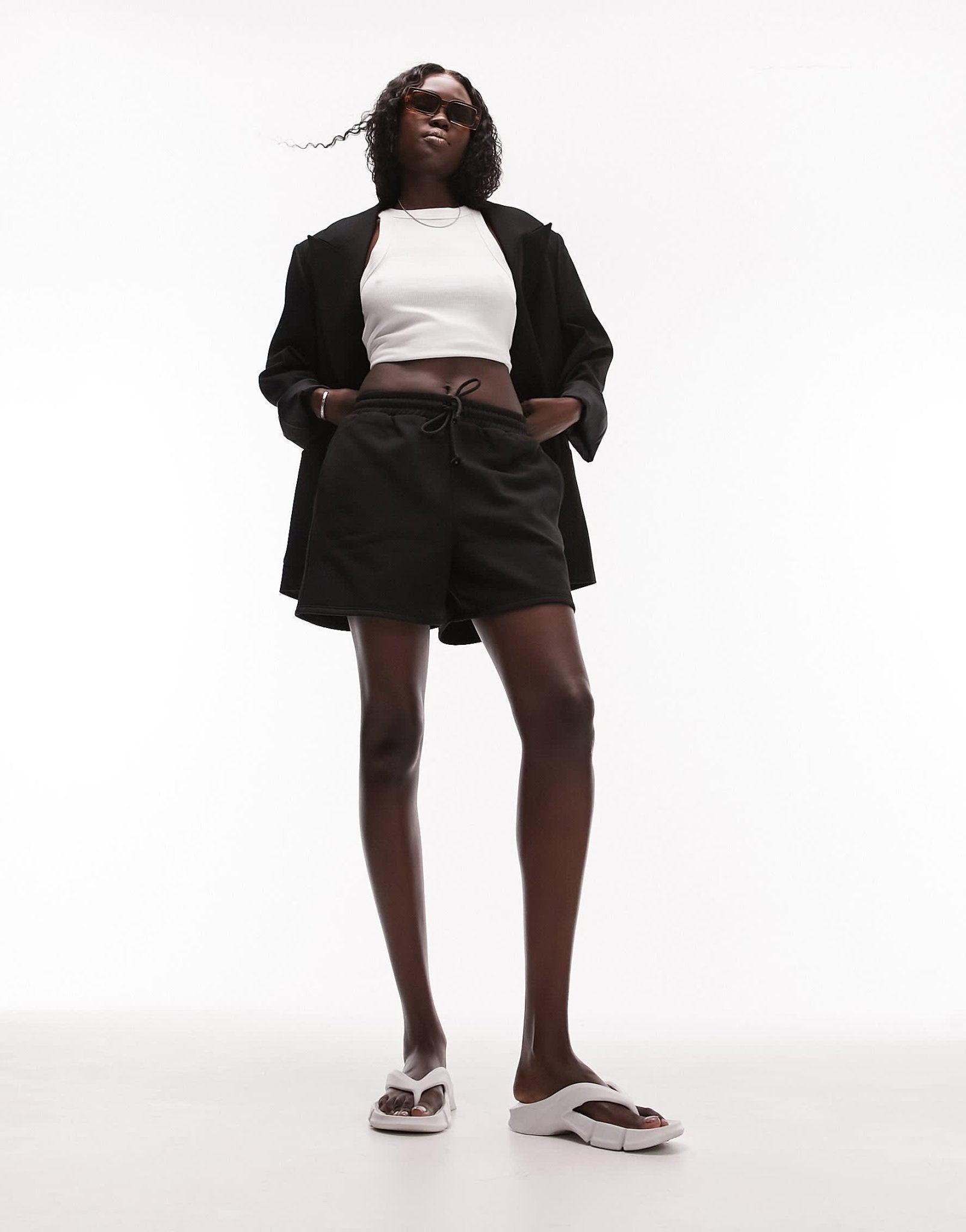 Topshop Tall jogger short in black - ASOS Sample Sale
