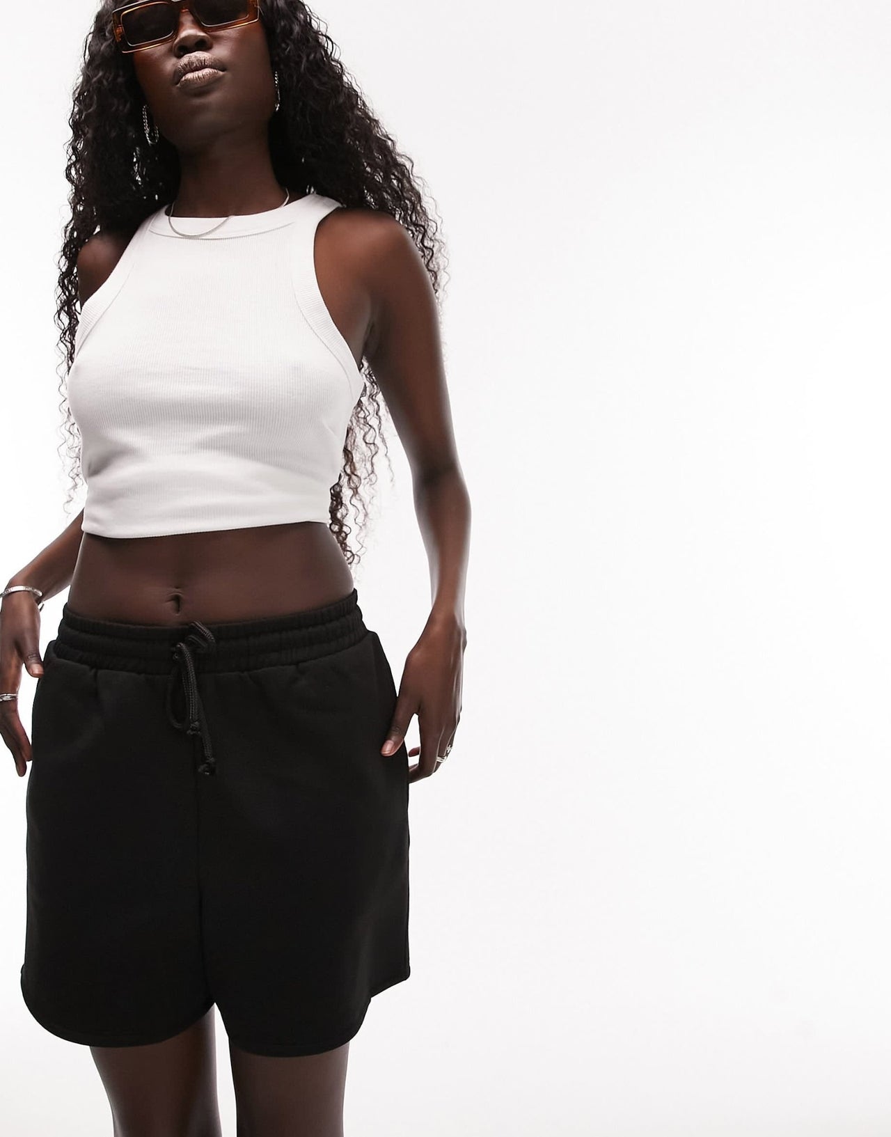 Topshop Tall jogger short in black - ASOS Sample Sale