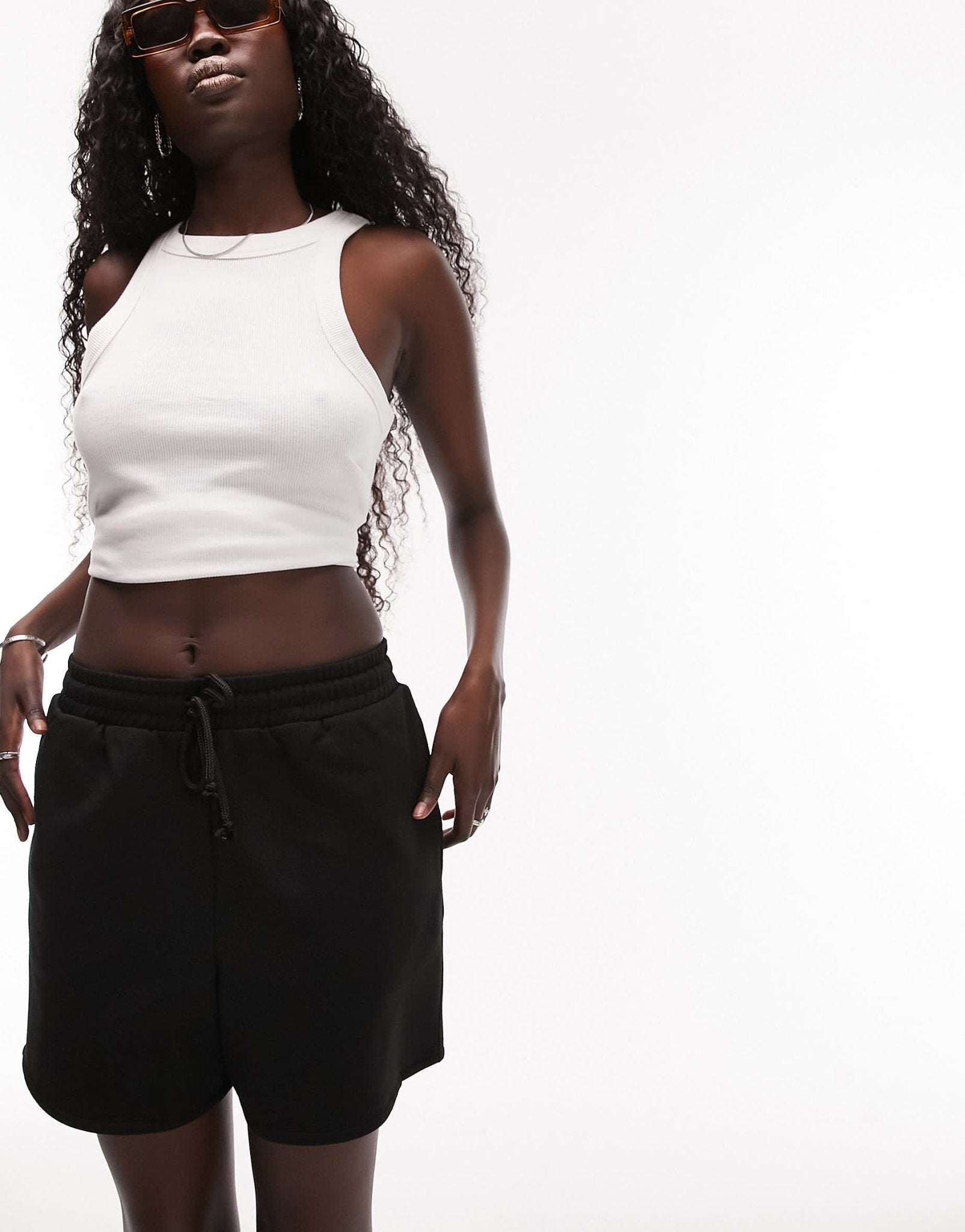Topshop Tall jogger short in black - ASOS Sample Sale