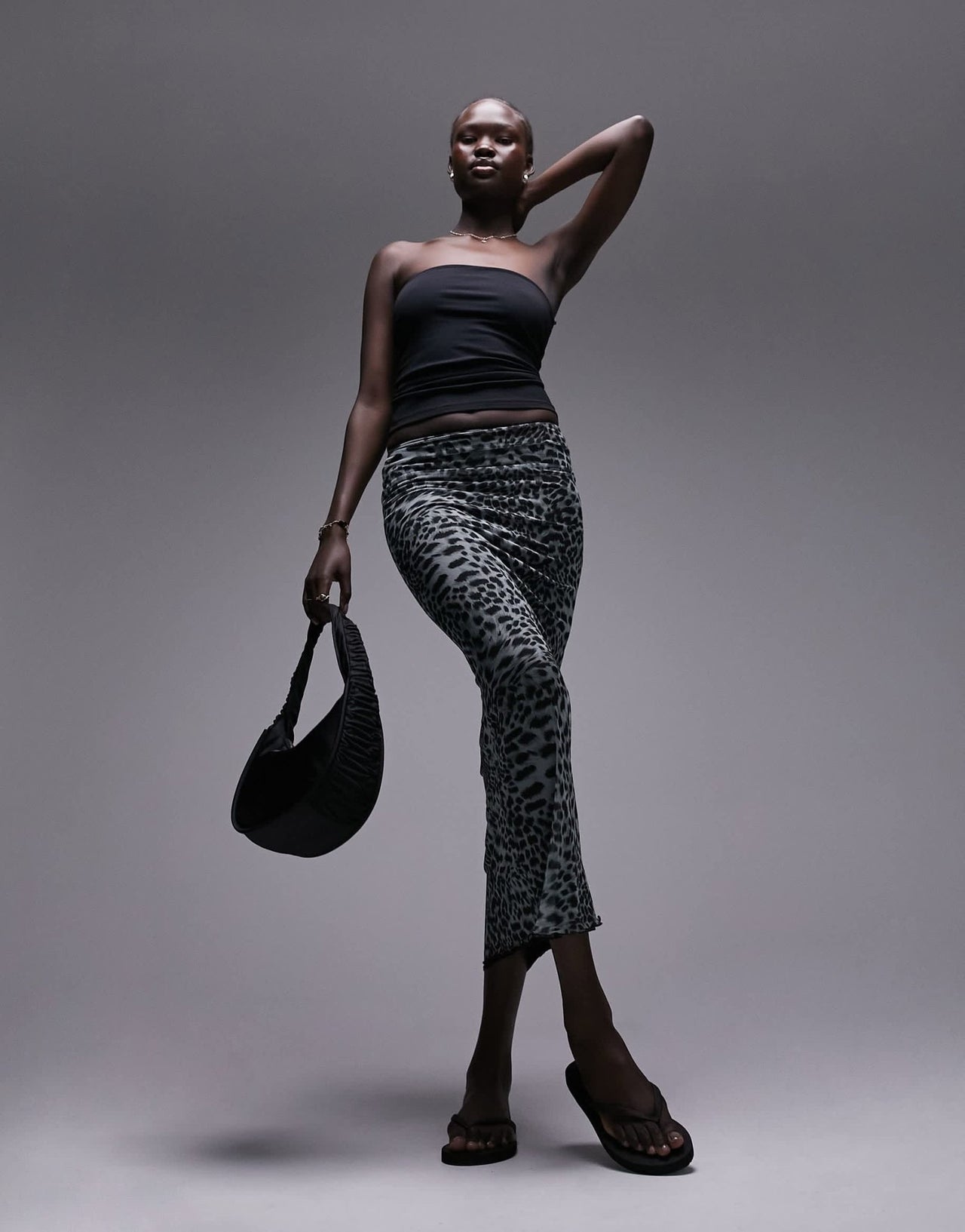 Topshop Tall mesh animal printed midi skirt in monochrome - ASOS Sample Sale