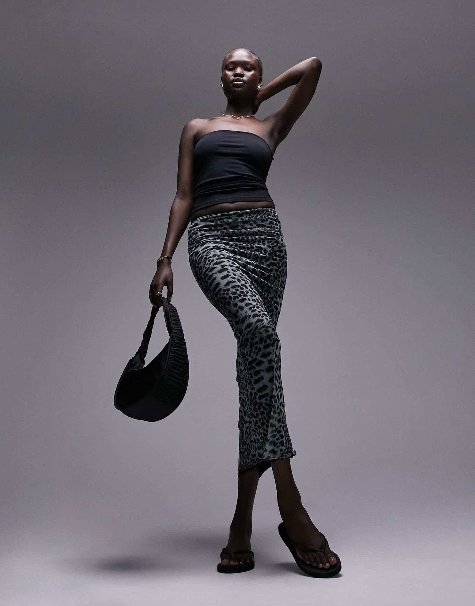 Topshop Tall mesh animal printed midi skirt in monochrome - ASOS Sample Sale