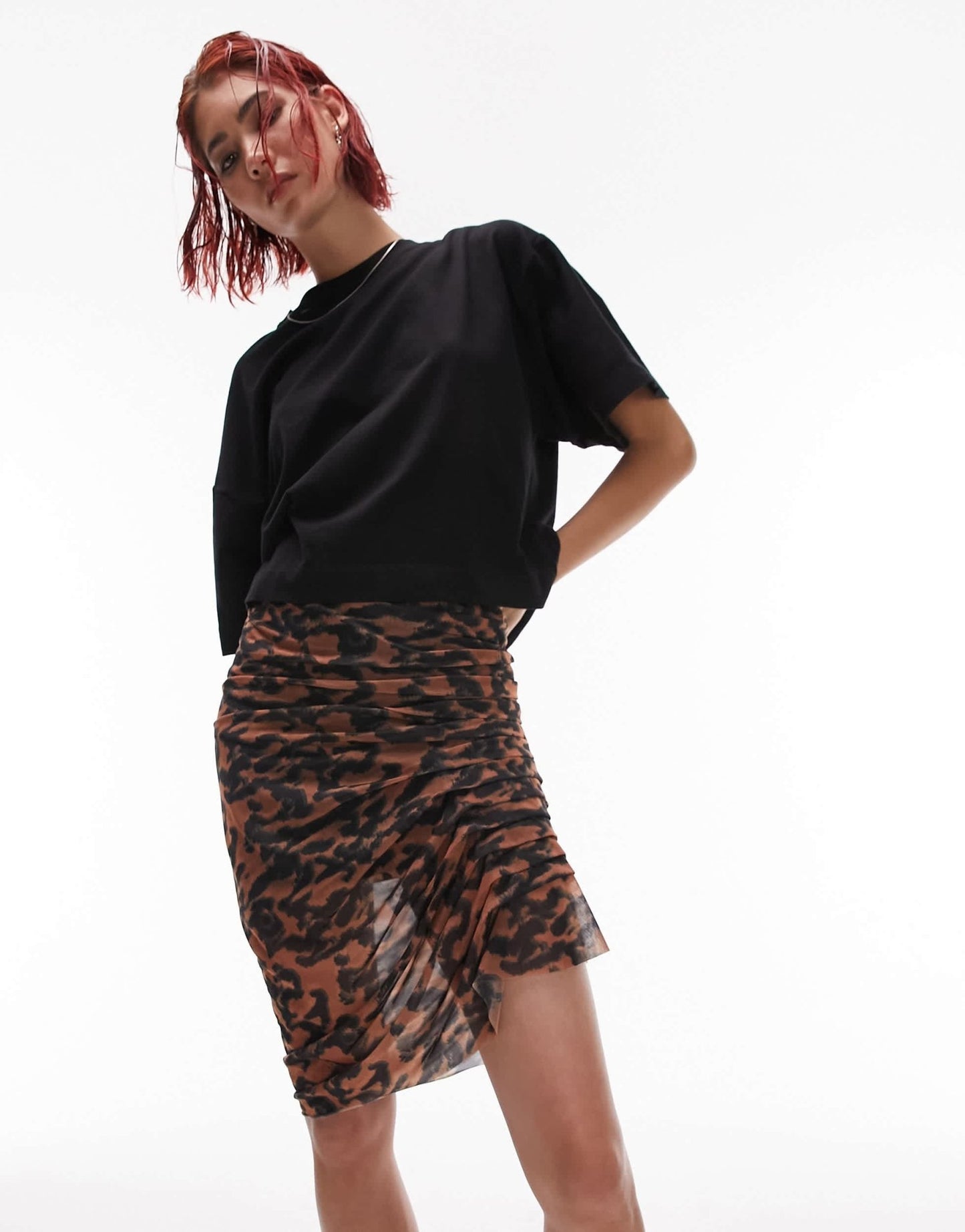 Topshop Tall ruched animal print asymmetric mini skirt in multi - ASOS Sample Sale