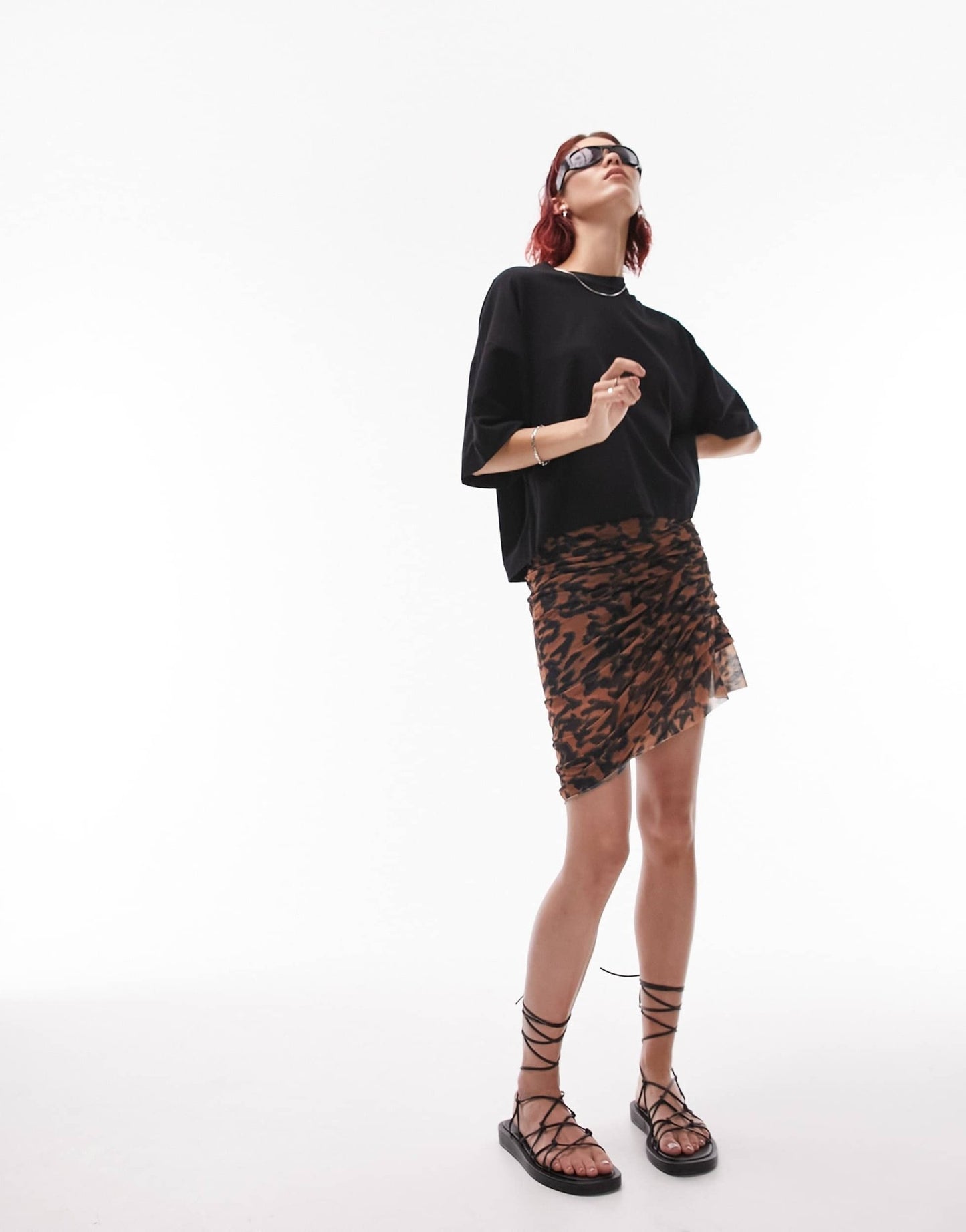 Topshop Tall ruched animal print asymmetric mini skirt in multi - ASOS Sample Sale