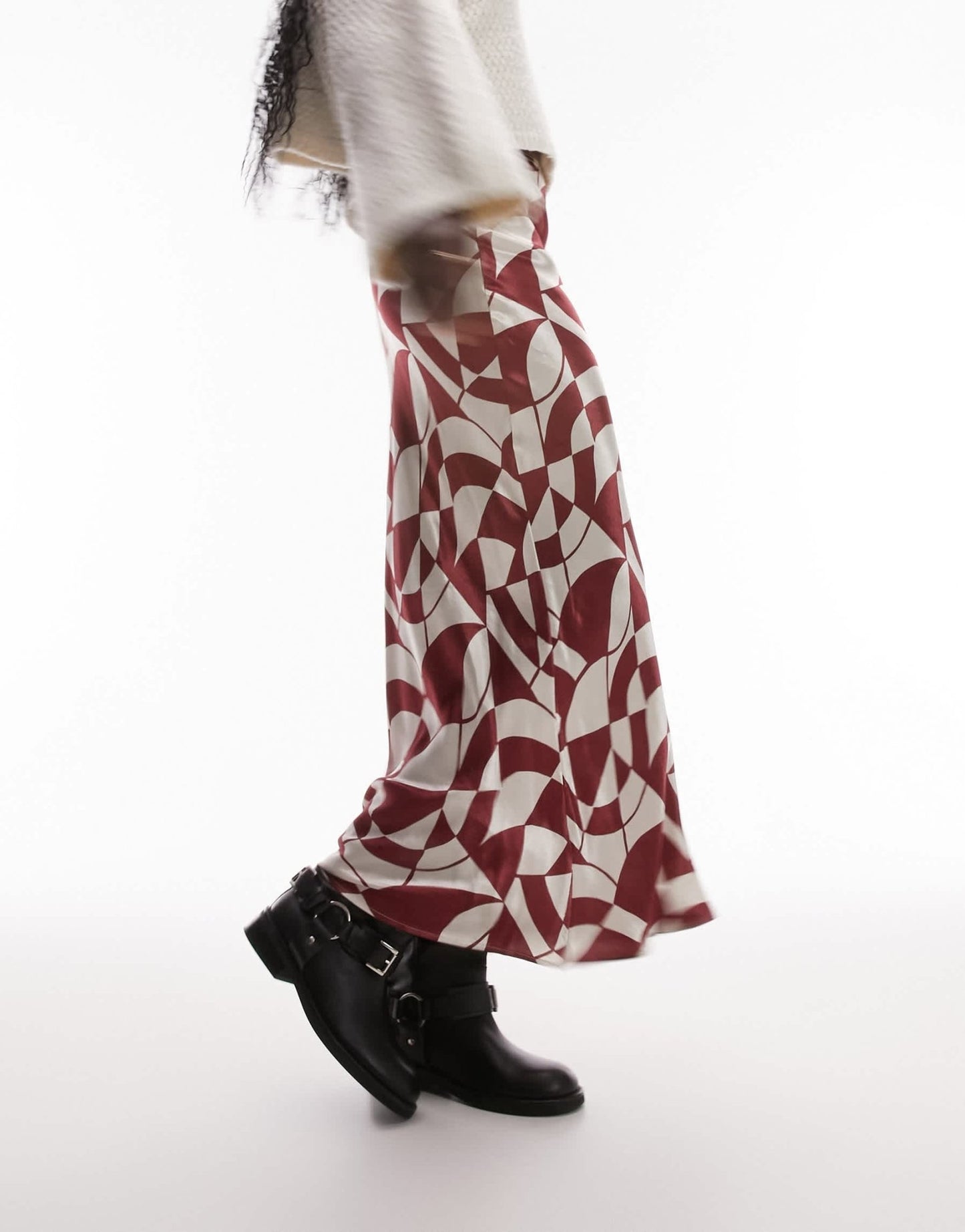 Topshop Tall satin bias maxi skirt in red geo print - ASOS Sample Sale