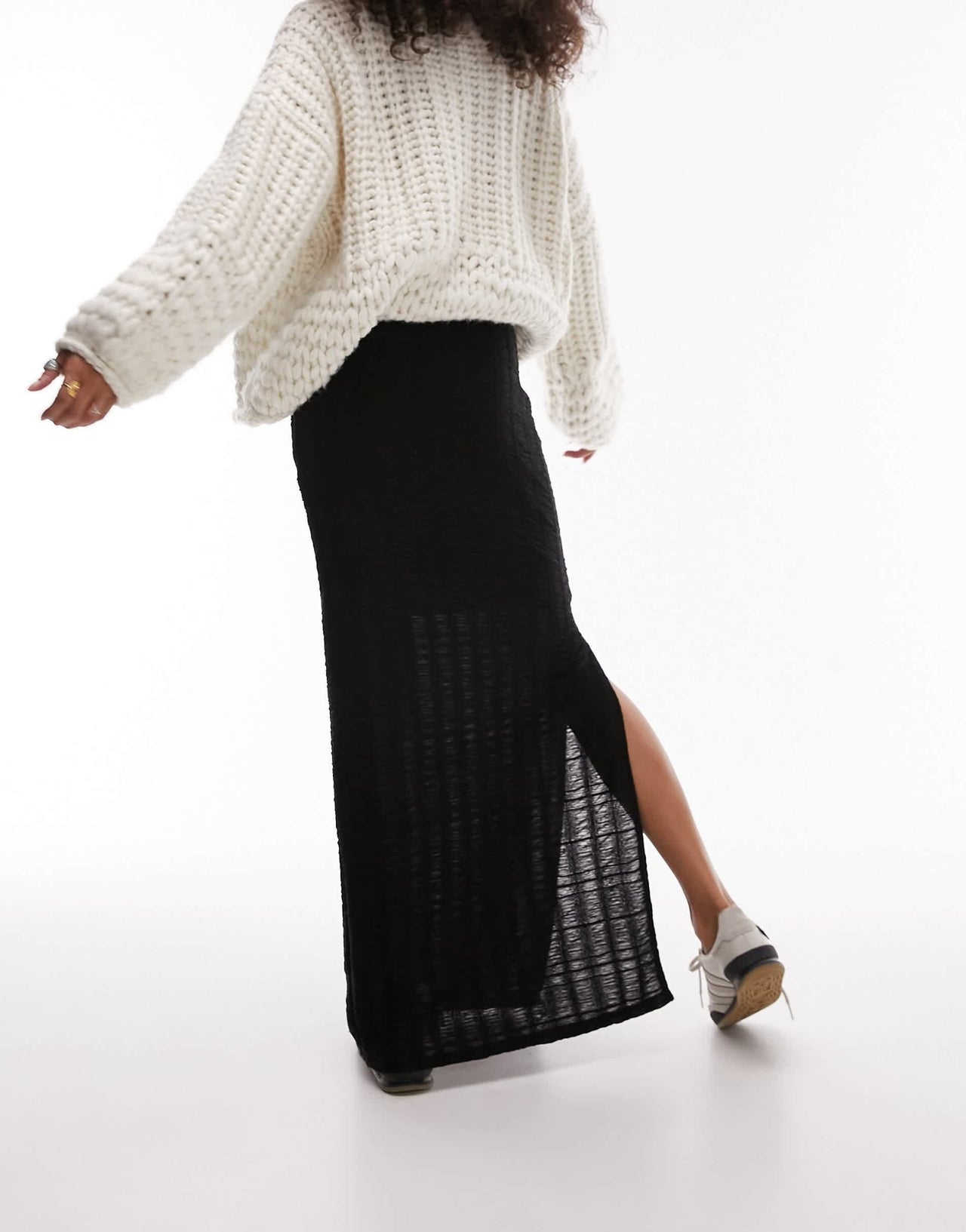 Topshop textured check maxi skirt in black - ASOS Sample Sale