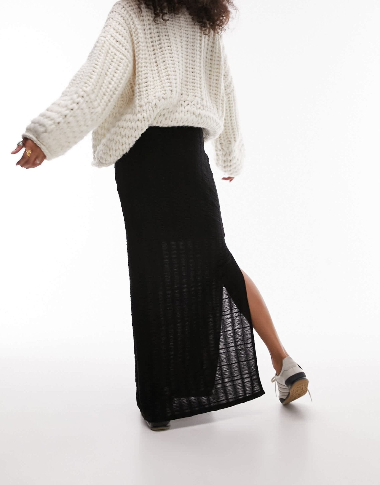 Topshop textured check maxi skirt in black - ASOS Sample Sale