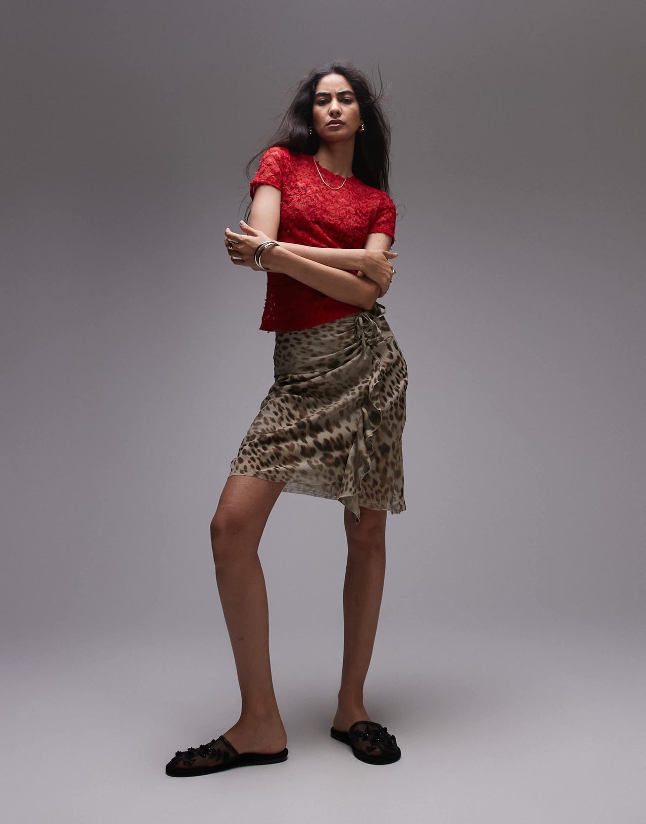 Topshop textured lace tee in red - ASOS Sample Sale