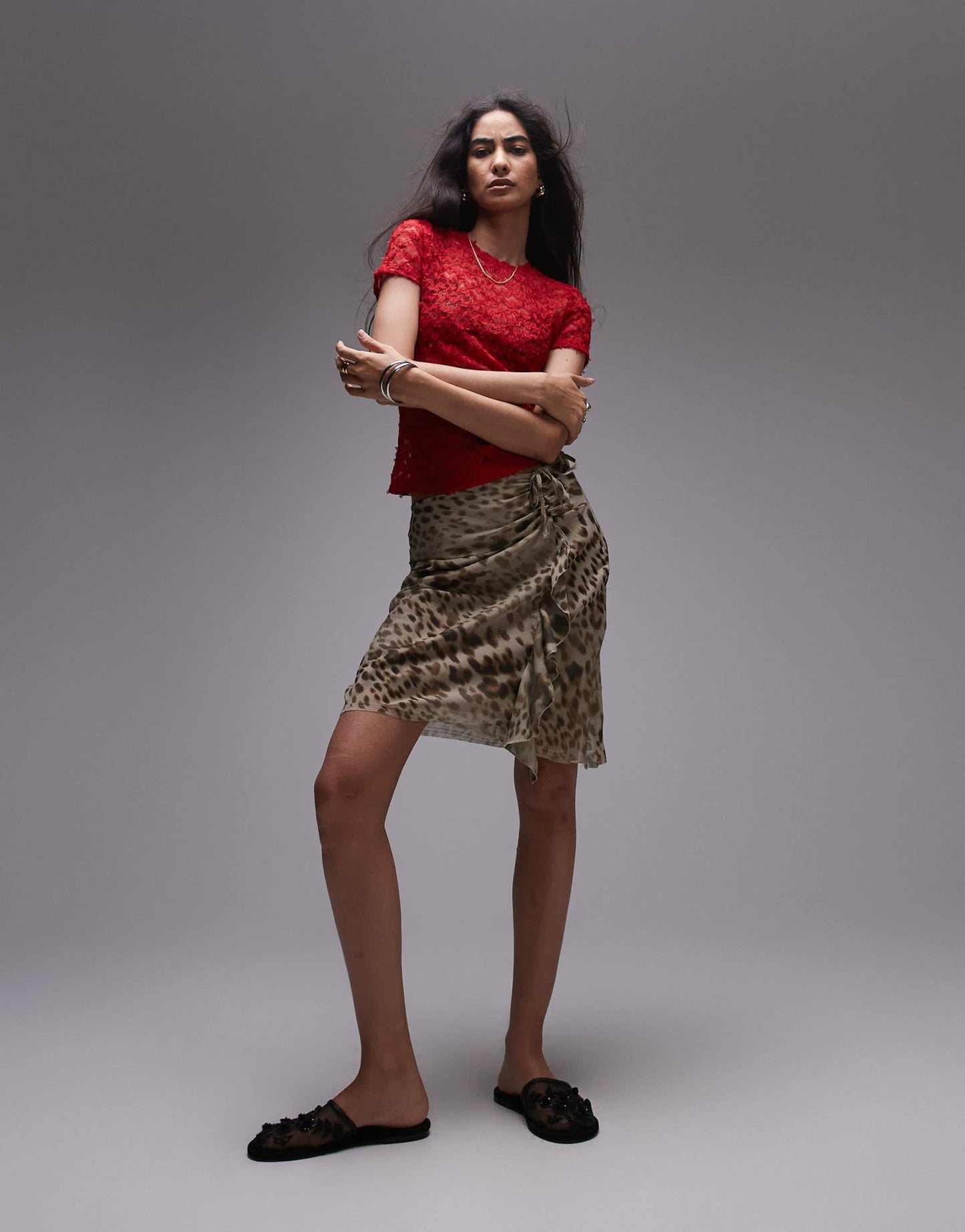 Topshop textured lace tee in red - ASOS Sample Sale