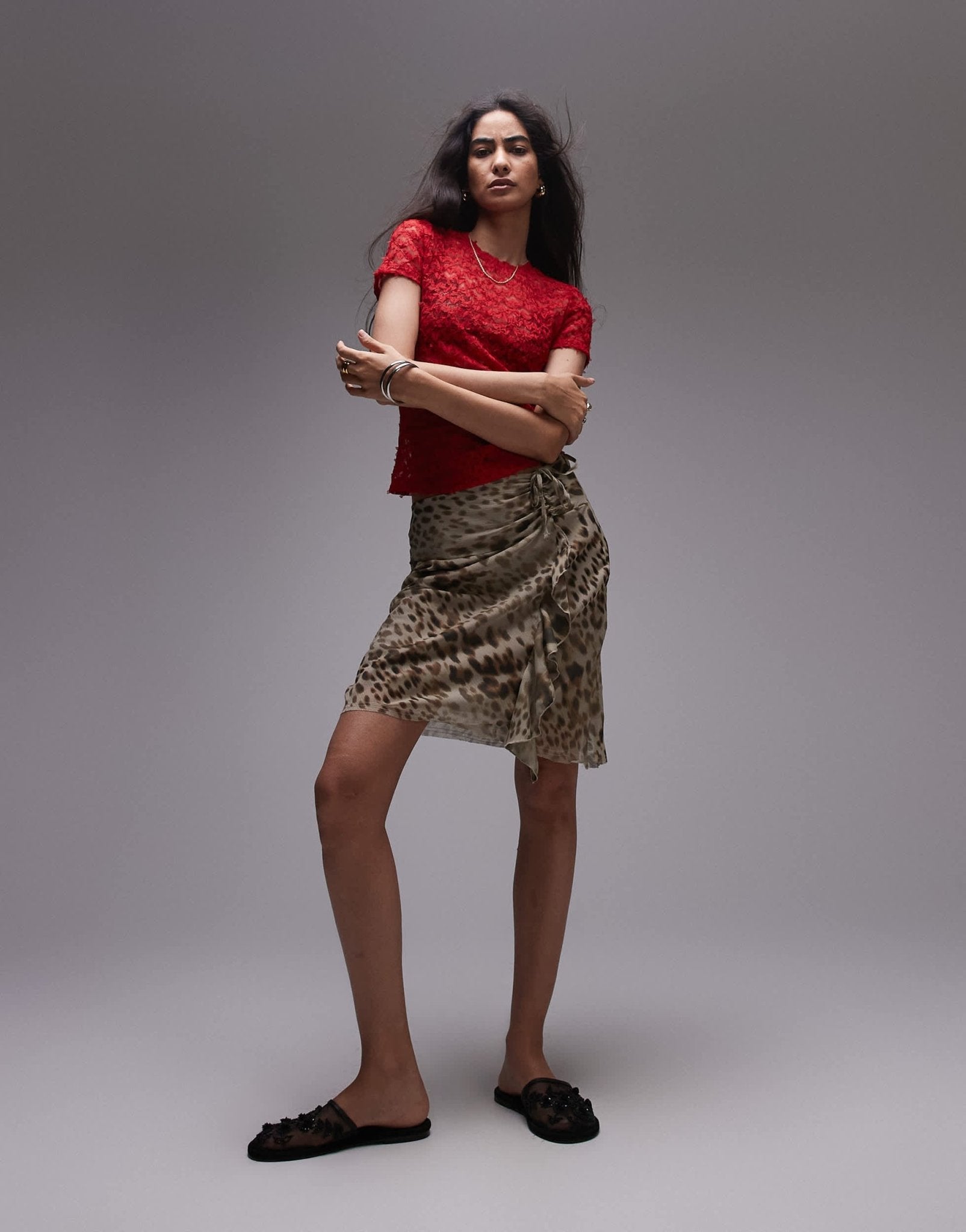 Topshop textured lace tee in red - ASOS Sample Sale