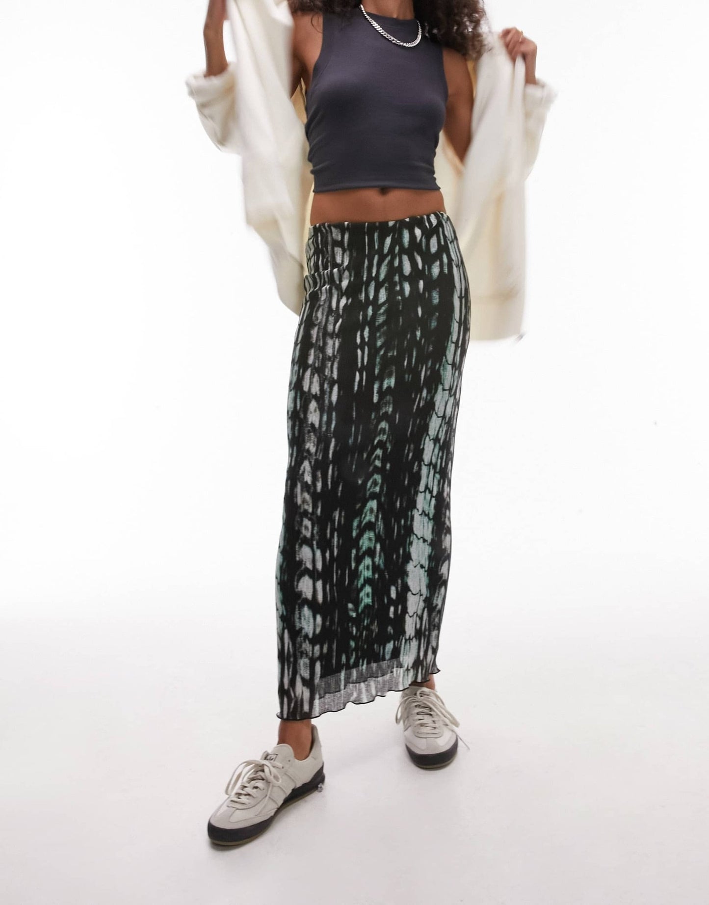 Topshop textured plisse blurred snake print midi skirt in multi - ASOS Sample Sale