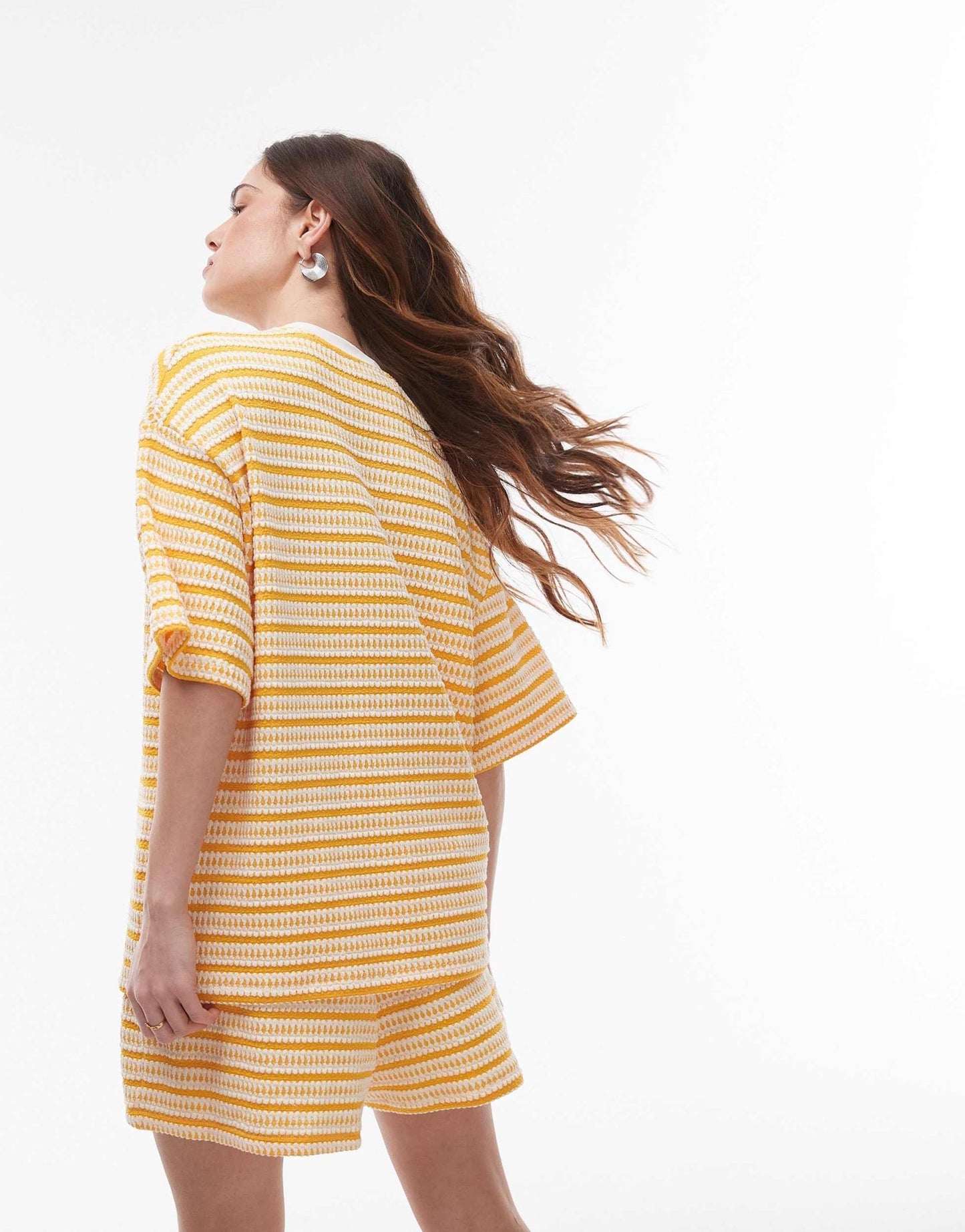 Topshop textured stripe oversized t-shirt co-ord in orange - ASOS Sample Sale
