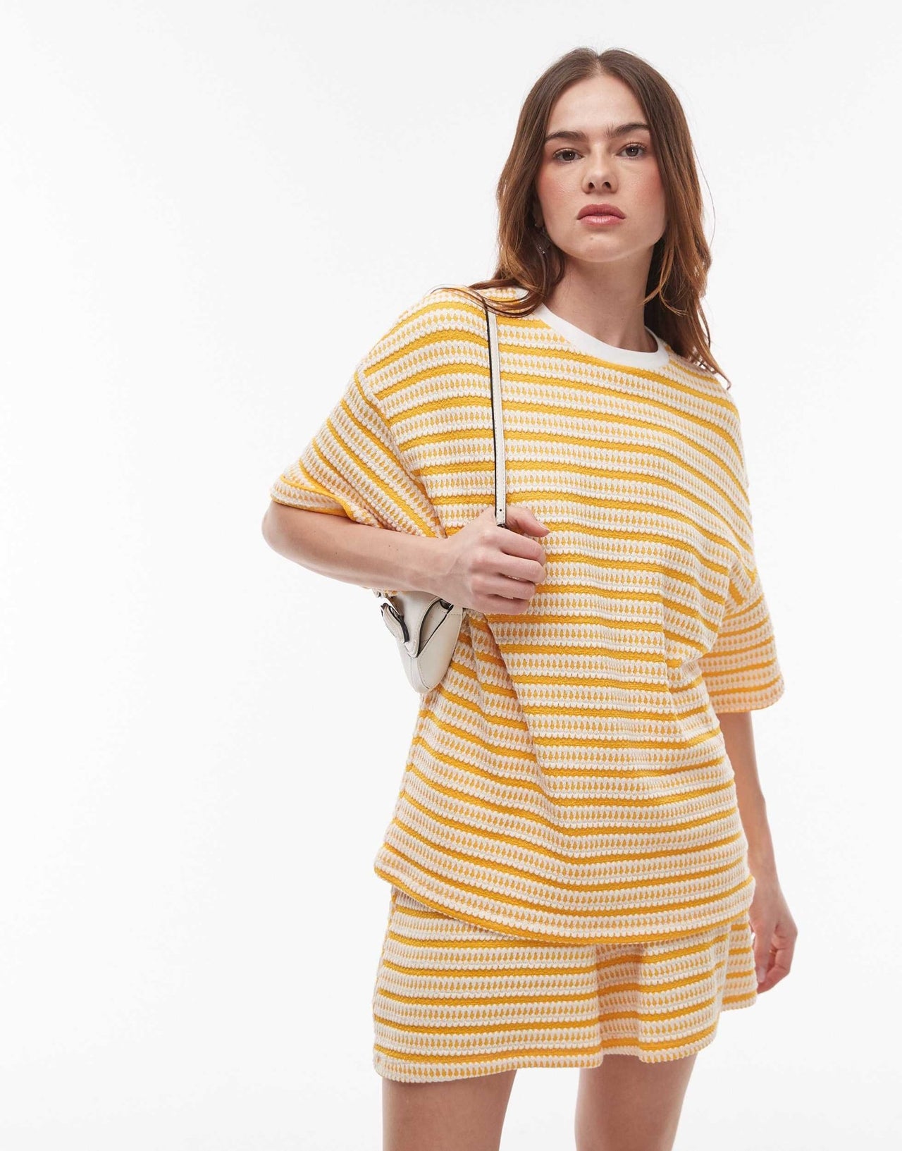 Topshop textured stripe oversized t-shirt co-ord in orange - ASOS Sample Sale