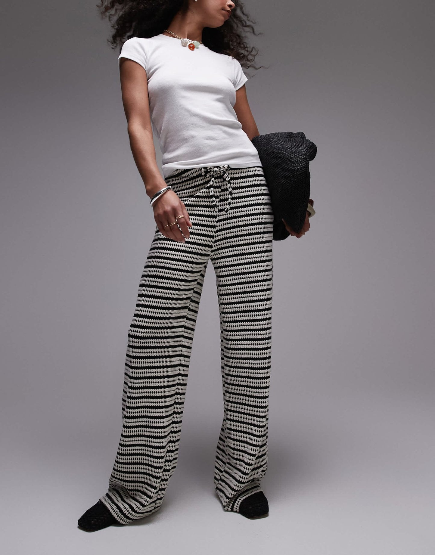 Topshop textured stripe wide leg trousers in monochrome - ASOS Sample Sale