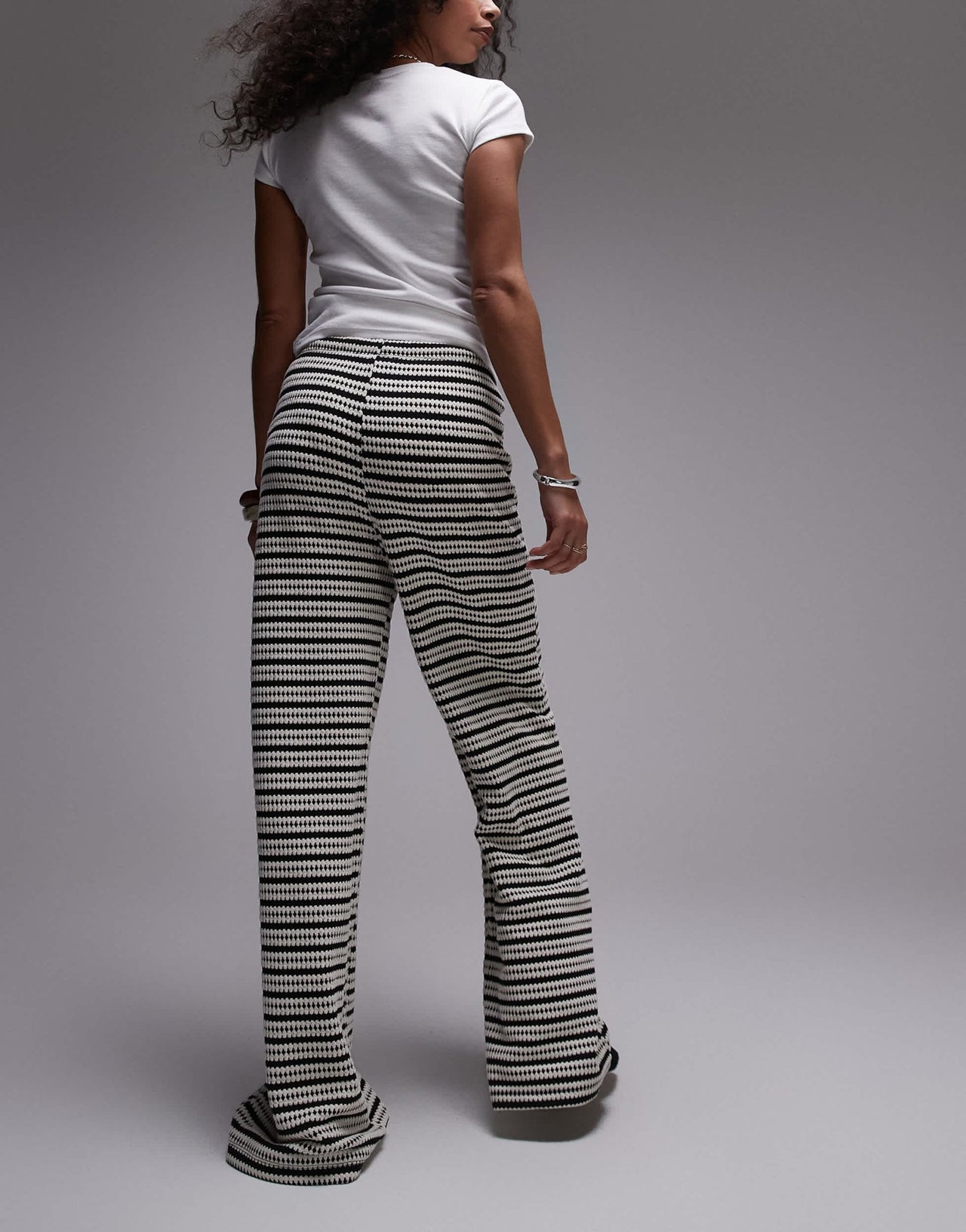 Topshop textured stripe wide leg trousers in monochrome - ASOS Sample Sale