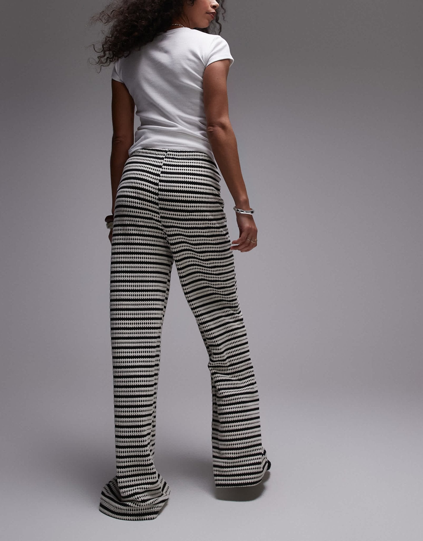 Topshop textured stripe wide leg trousers in monochrome - ASOS Sample Sale