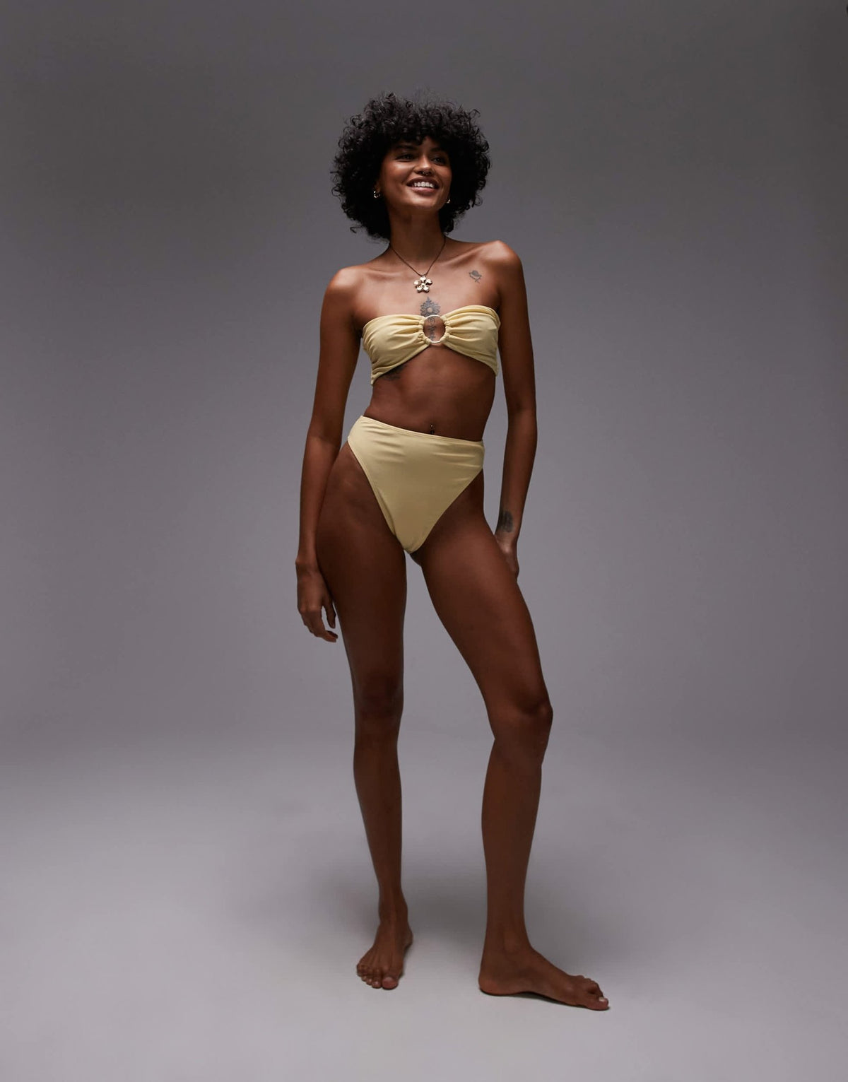 Topshop Thailand bandeau bikini top with metal trim in buttermilk - ASOS Sample Sale