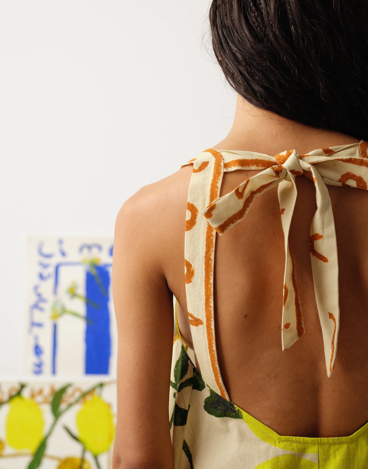 Topshop tie back A line mini dress in lemon print - ASOS Sample Sale
