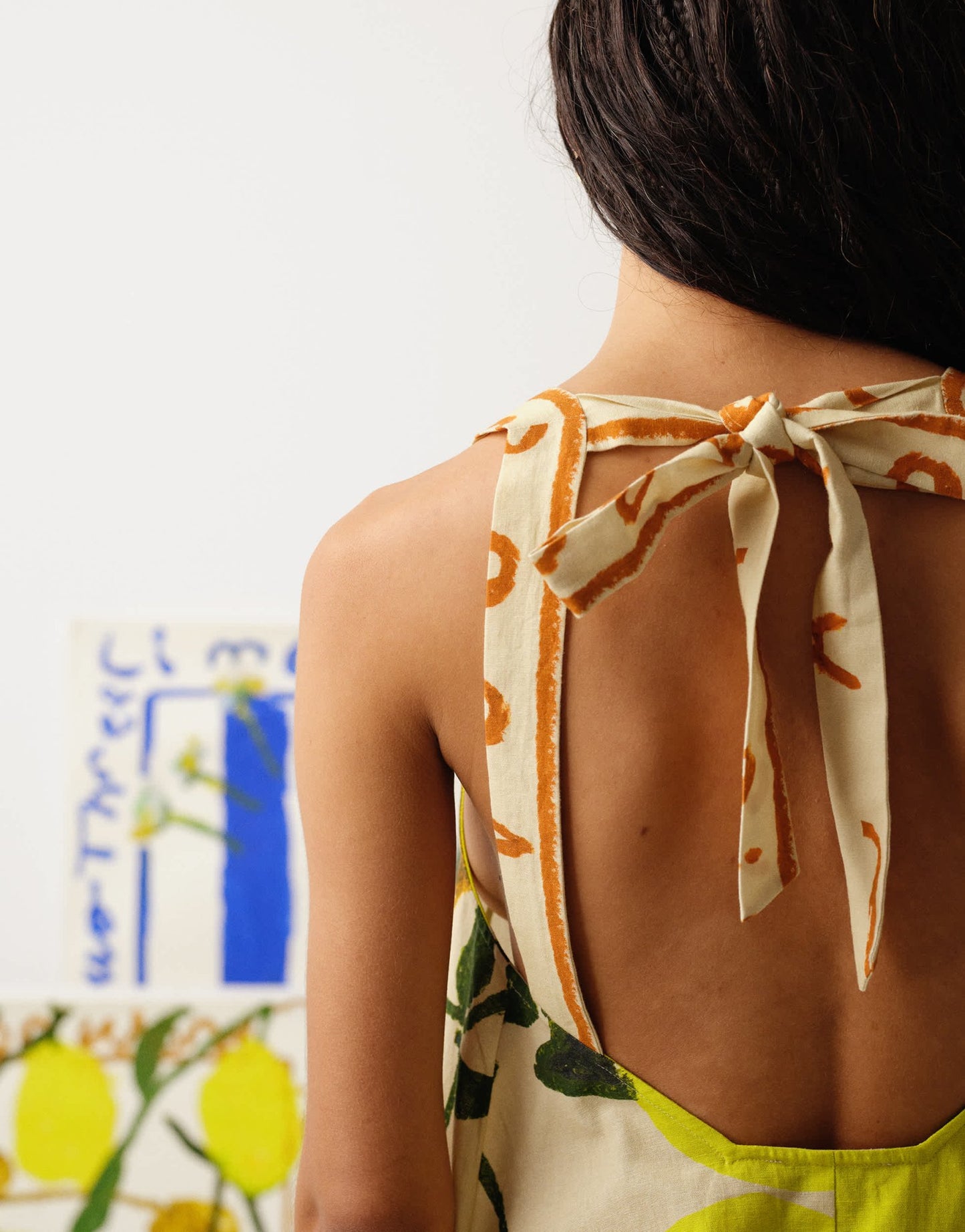 Topshop tie back A line mini dress in lemon print - ASOS Sample Sale
