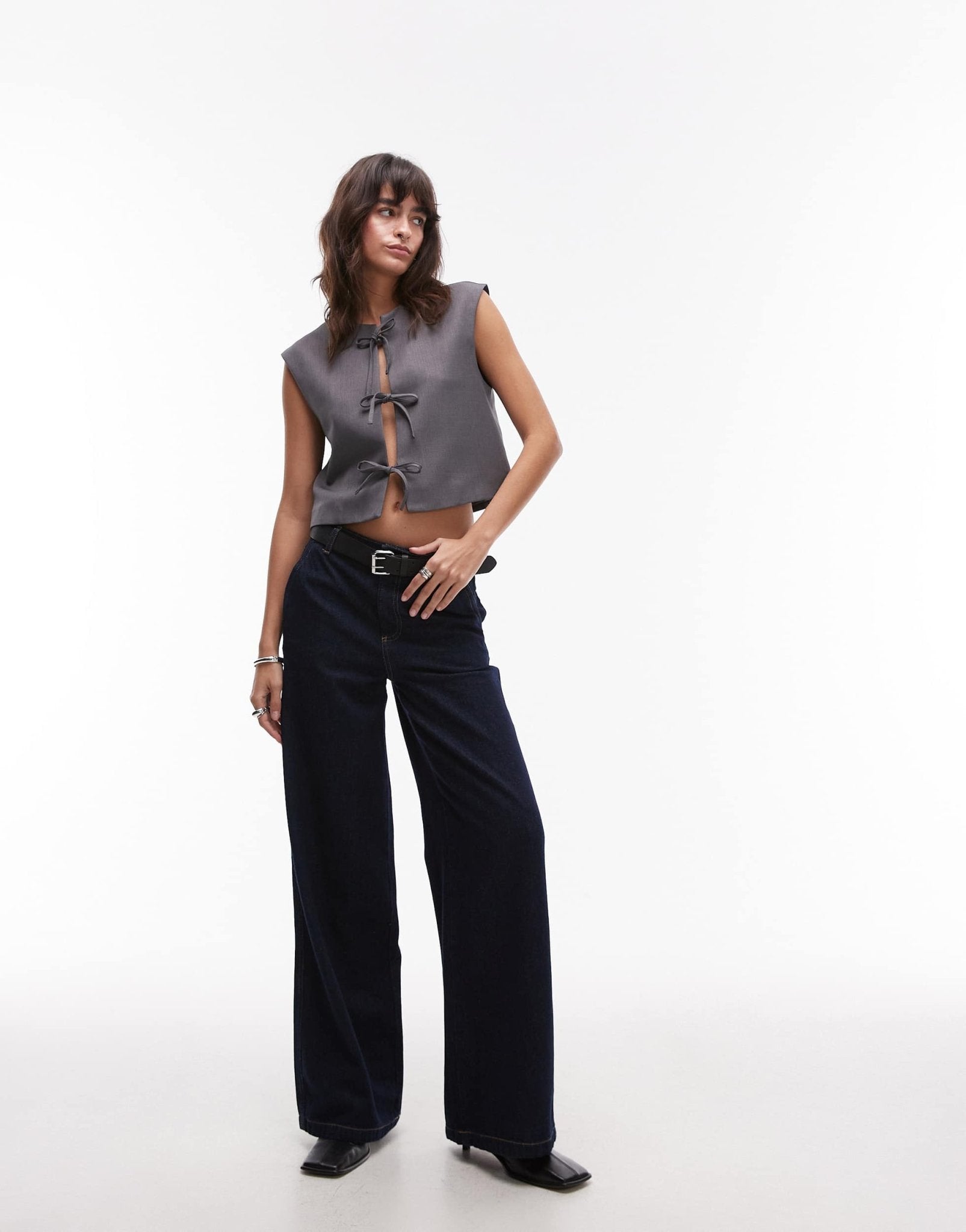 Topshop tie front cropped waistcoat in grey marl - ASOS Sample Sale