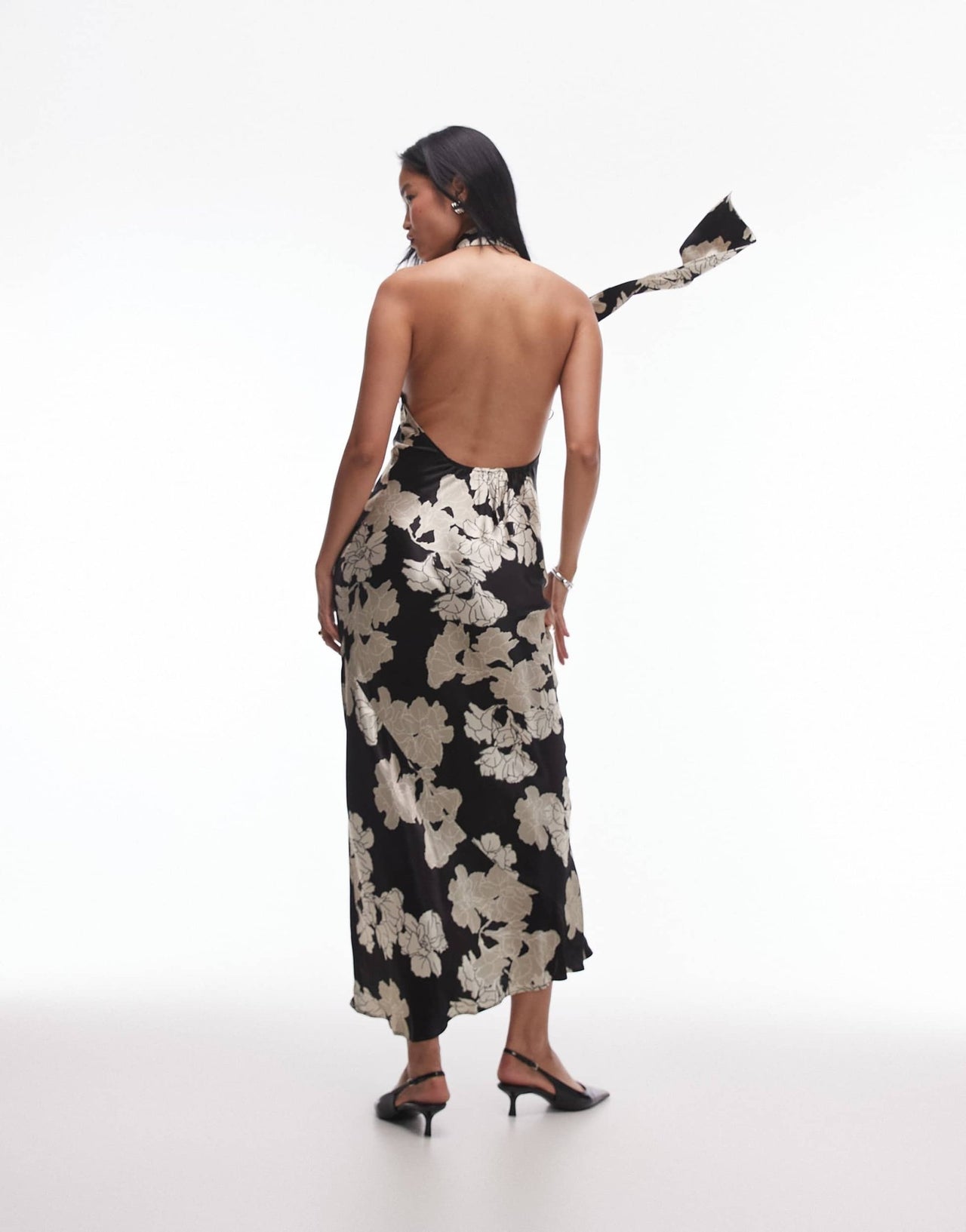Topshop tie neck halter in black ivory floral - ASOS Sample Sale