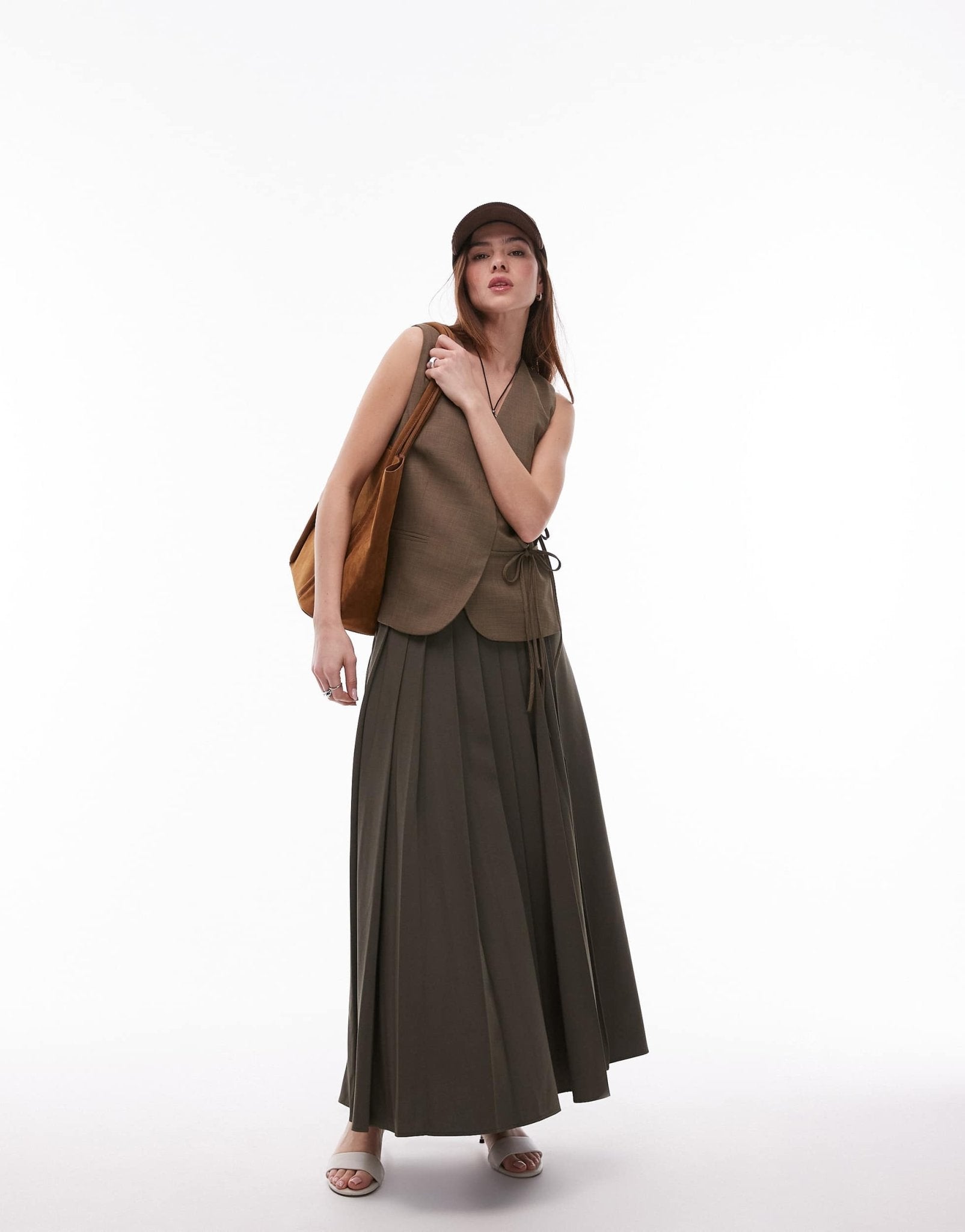 Topshop tie side waistcoat in khaki - ASOS Sample Sale