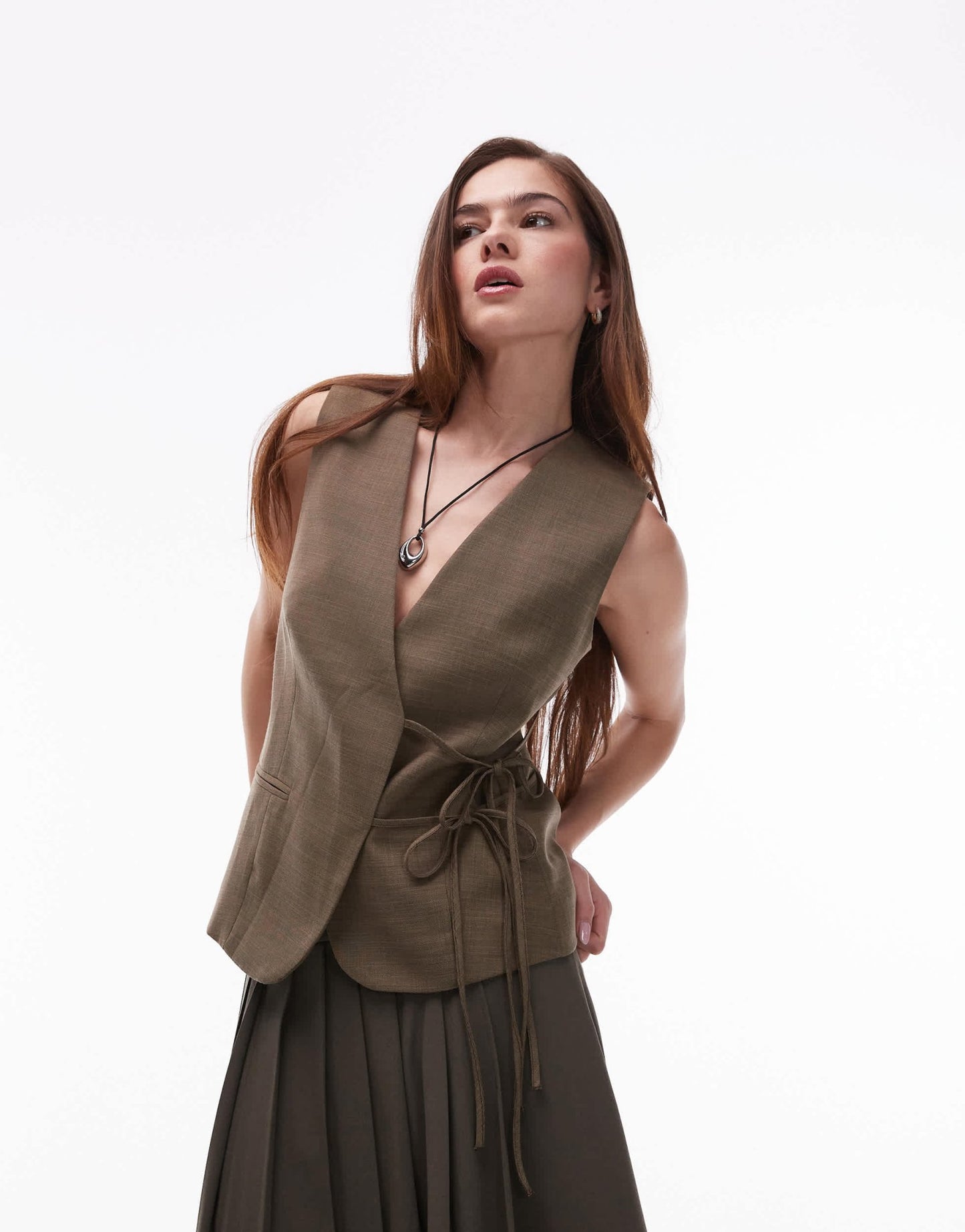 Topshop tie side waistcoat in khaki - ASOS Sample Sale